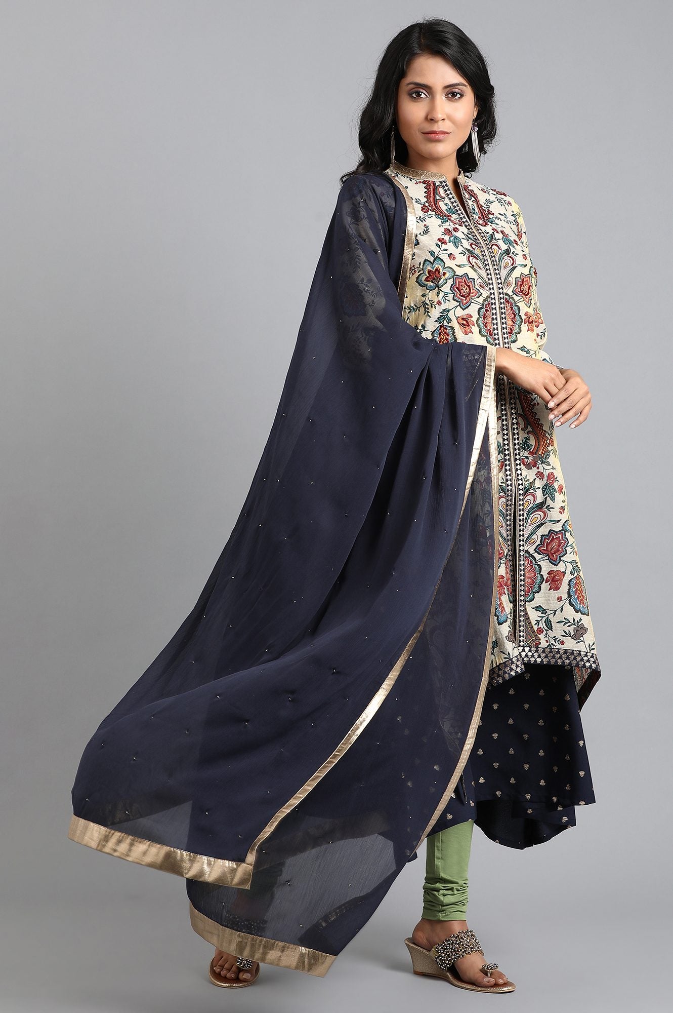 Off-White Mandarin Neck Printed kurta