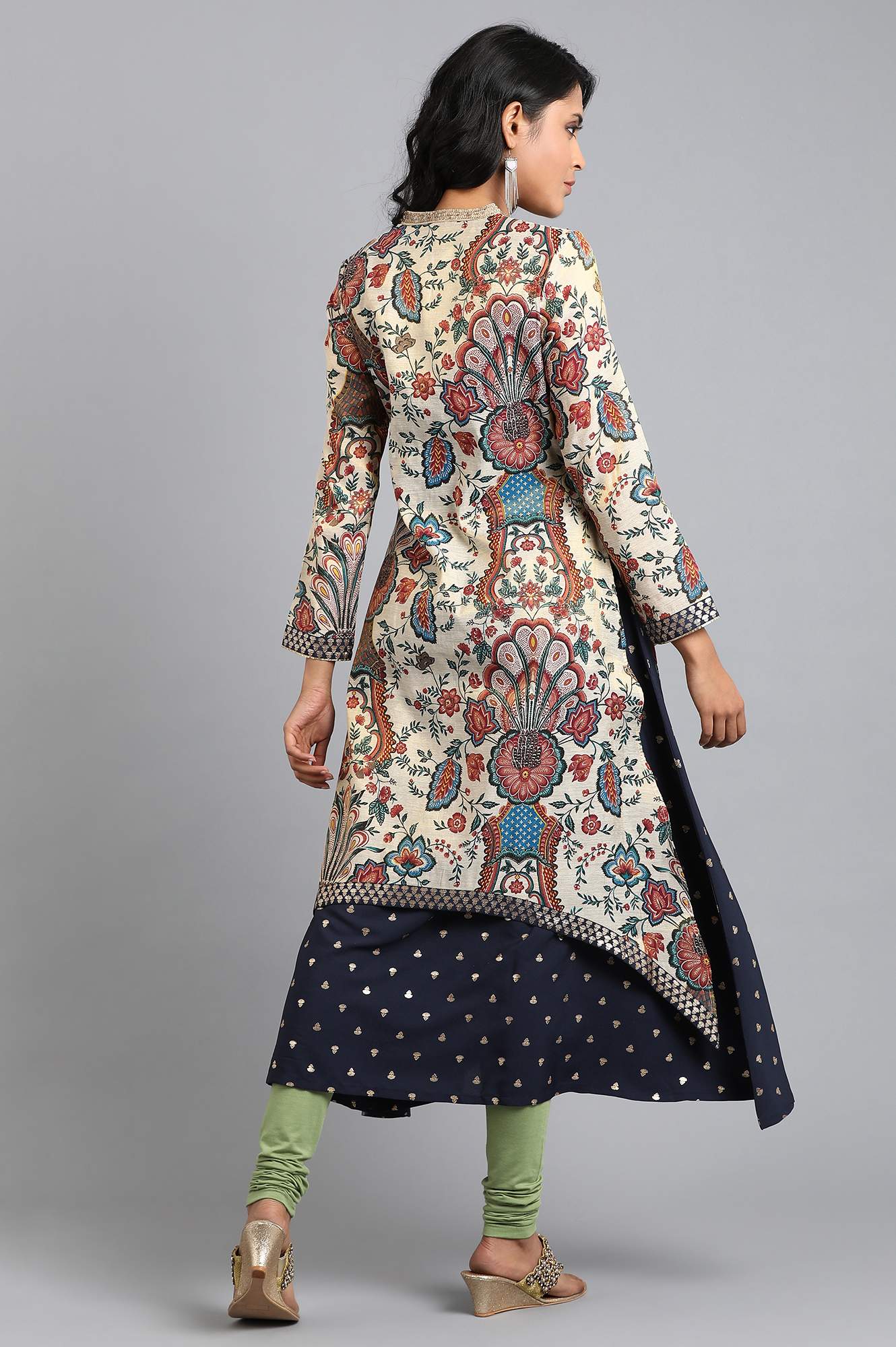 Off-White Mandarin Neck Printed kurta