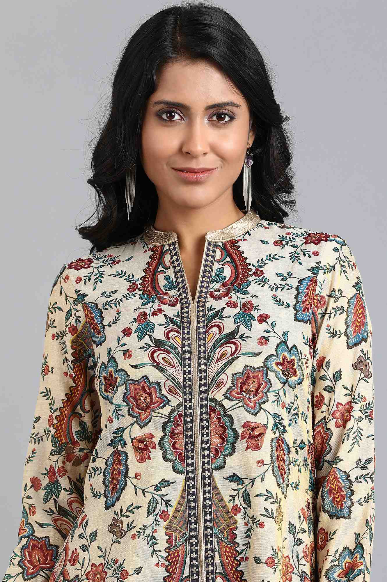 Off-White Mandarin Neck Printed kurta