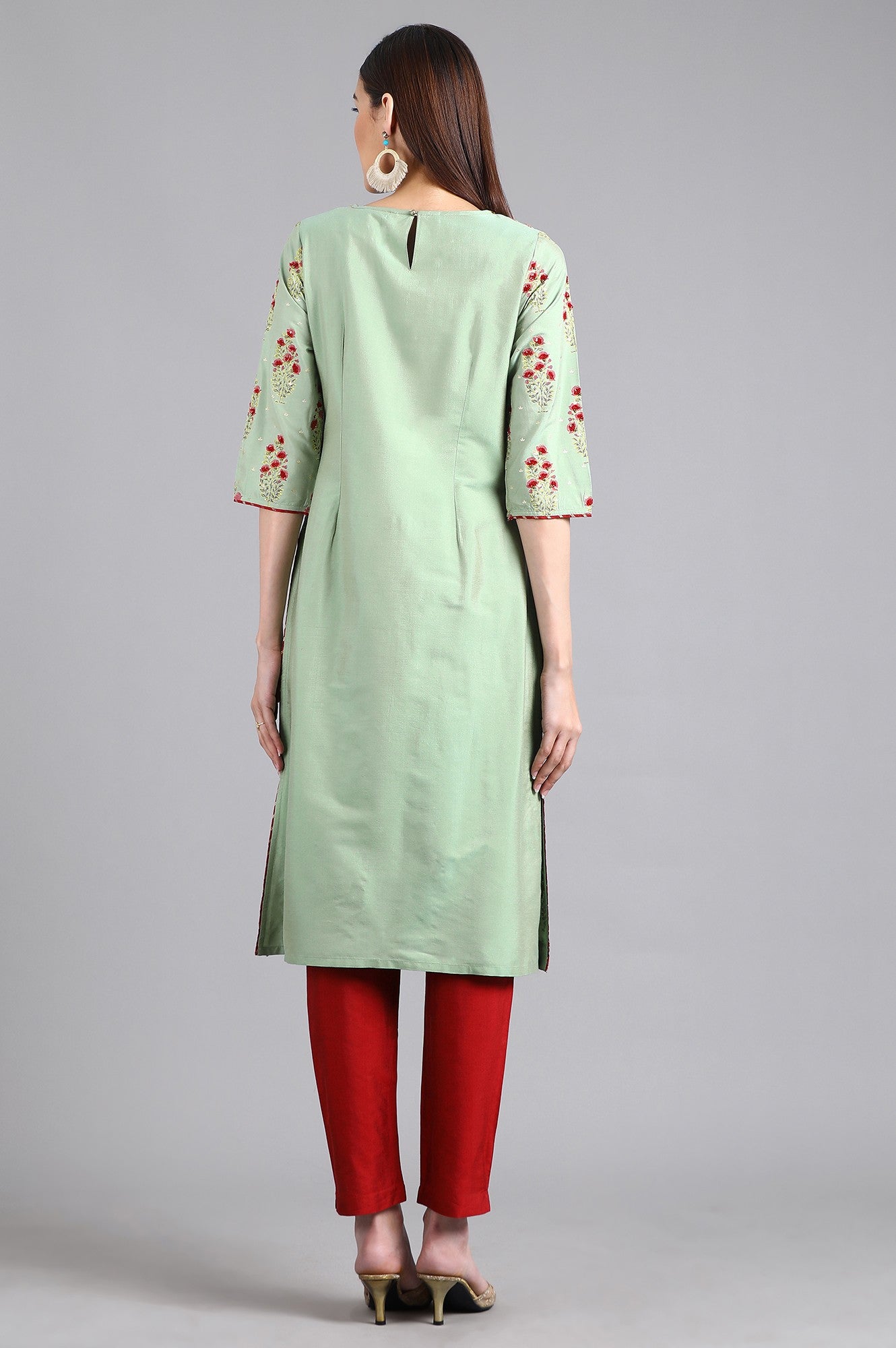 Green Round Neck Printed kurta