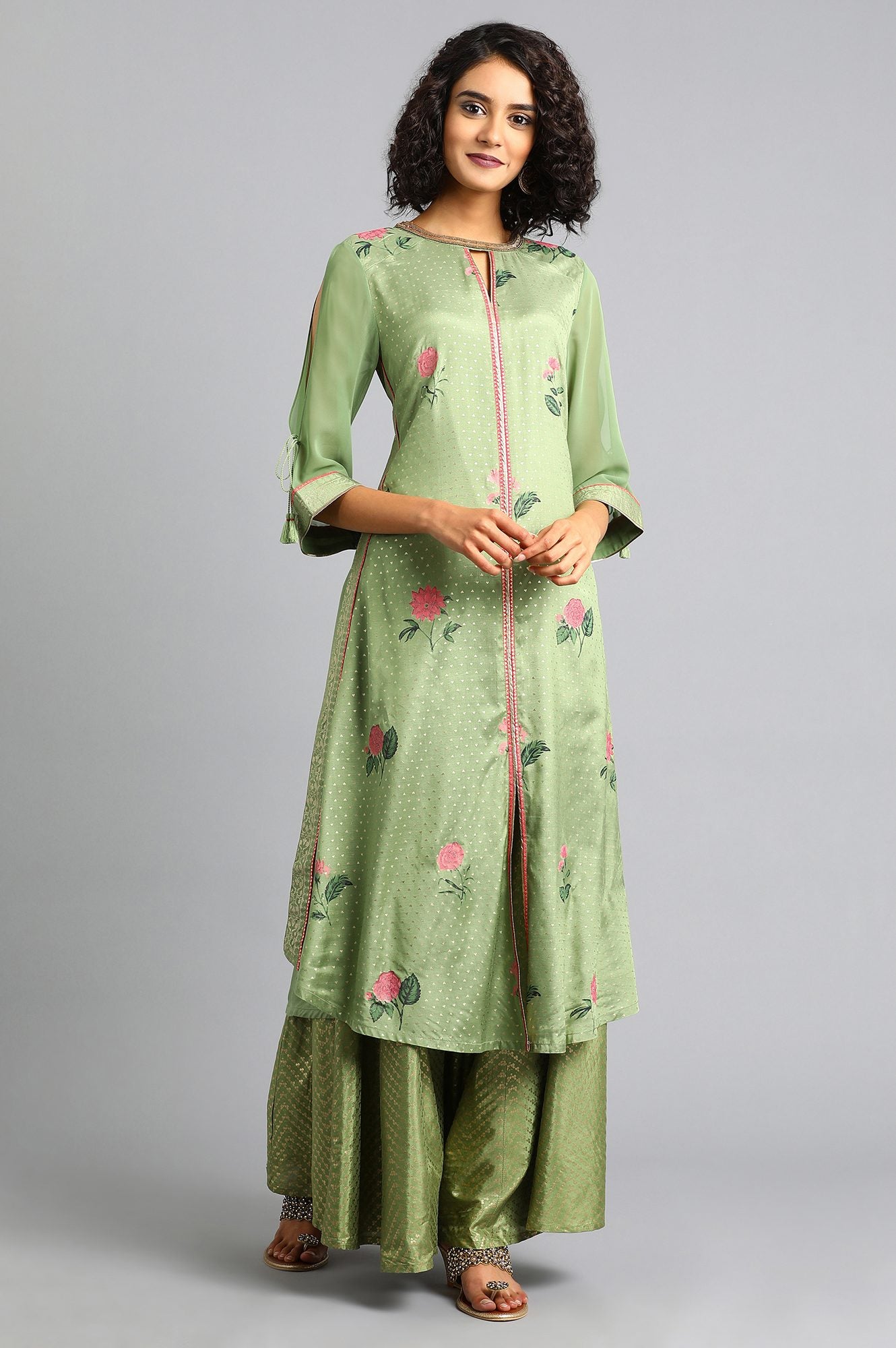 Green Round Neck Floral Print kurta