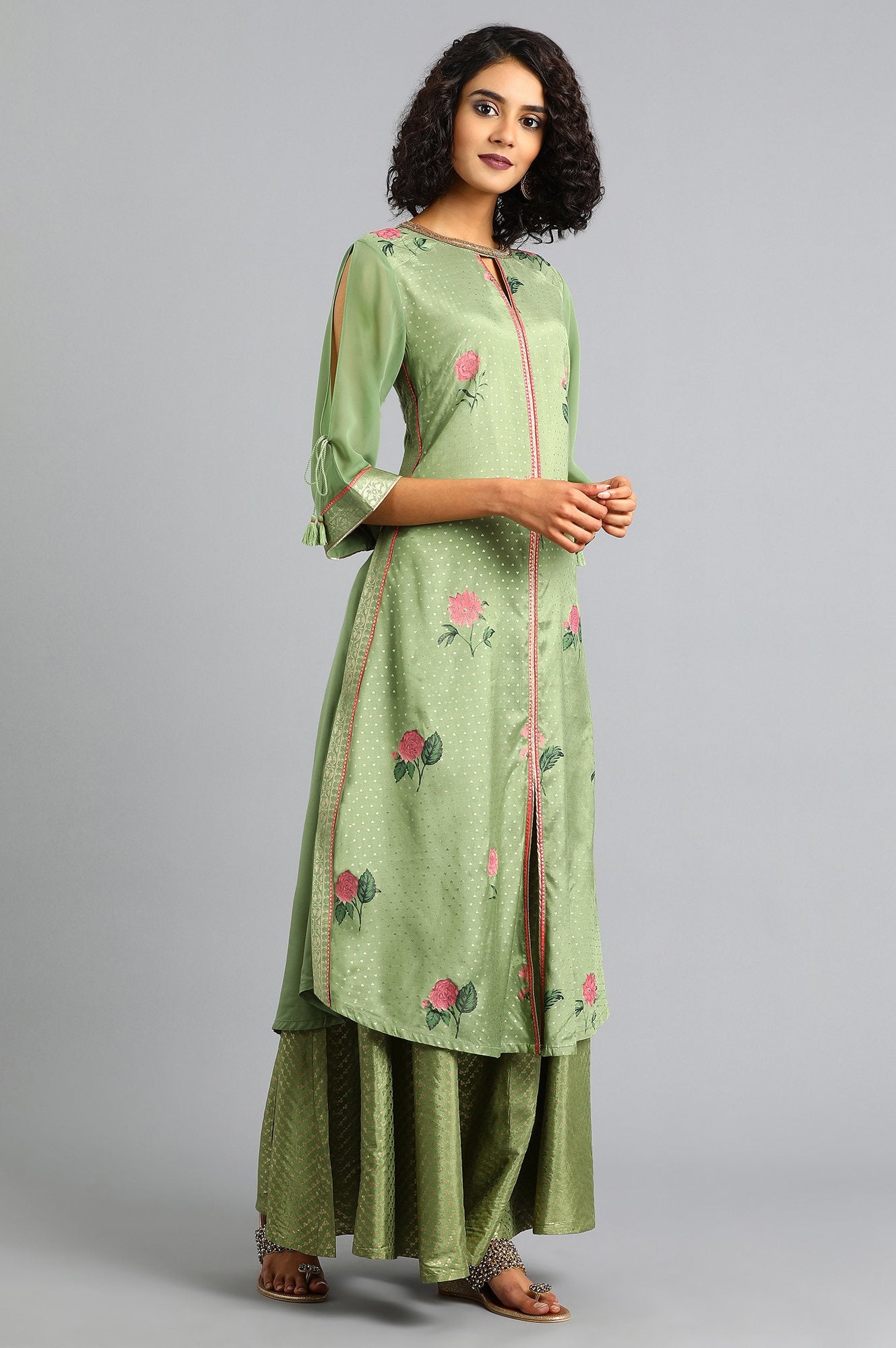 Green Round Neck Floral Print kurta