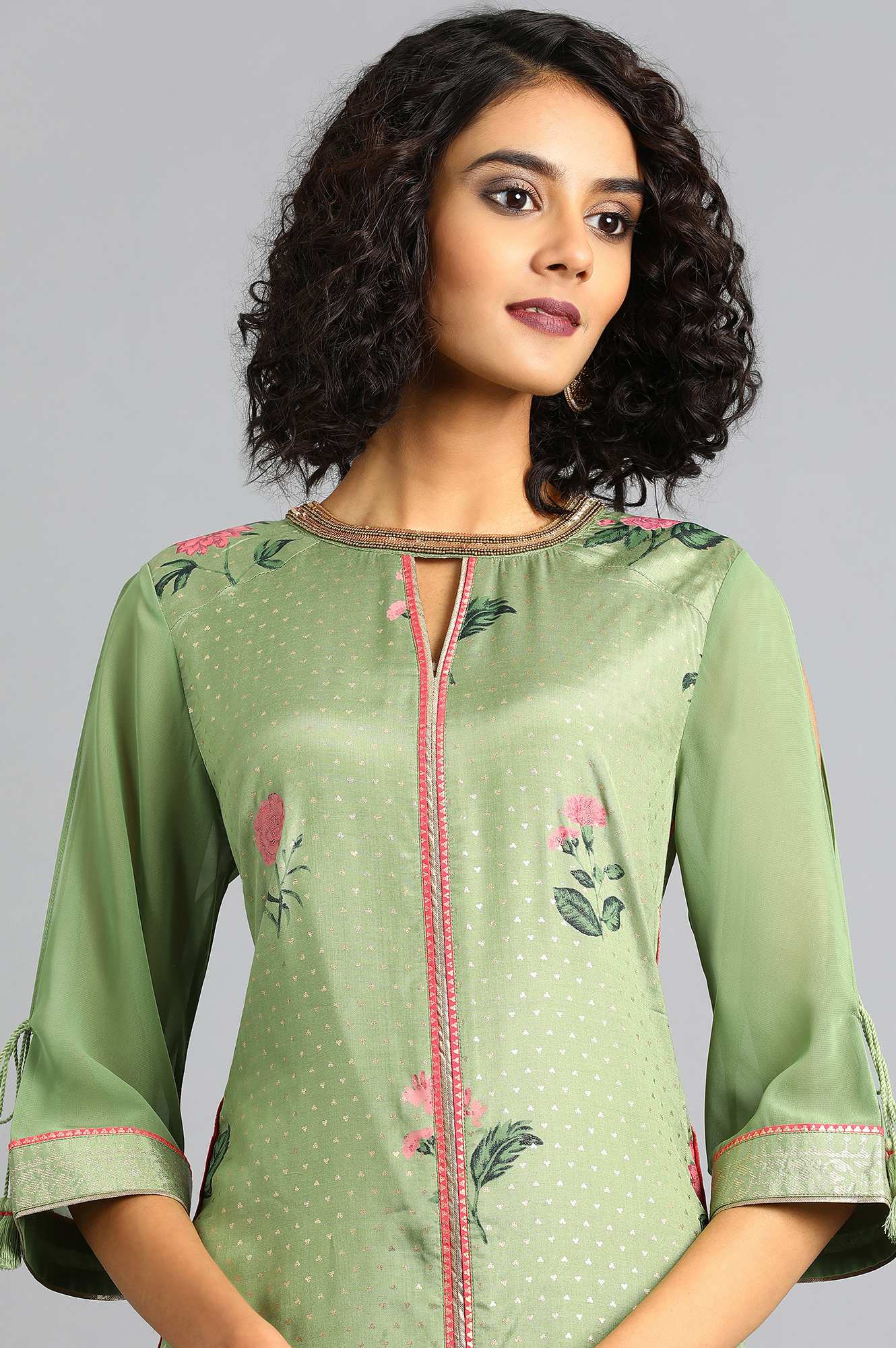 Green Round Neck Floral Print kurta