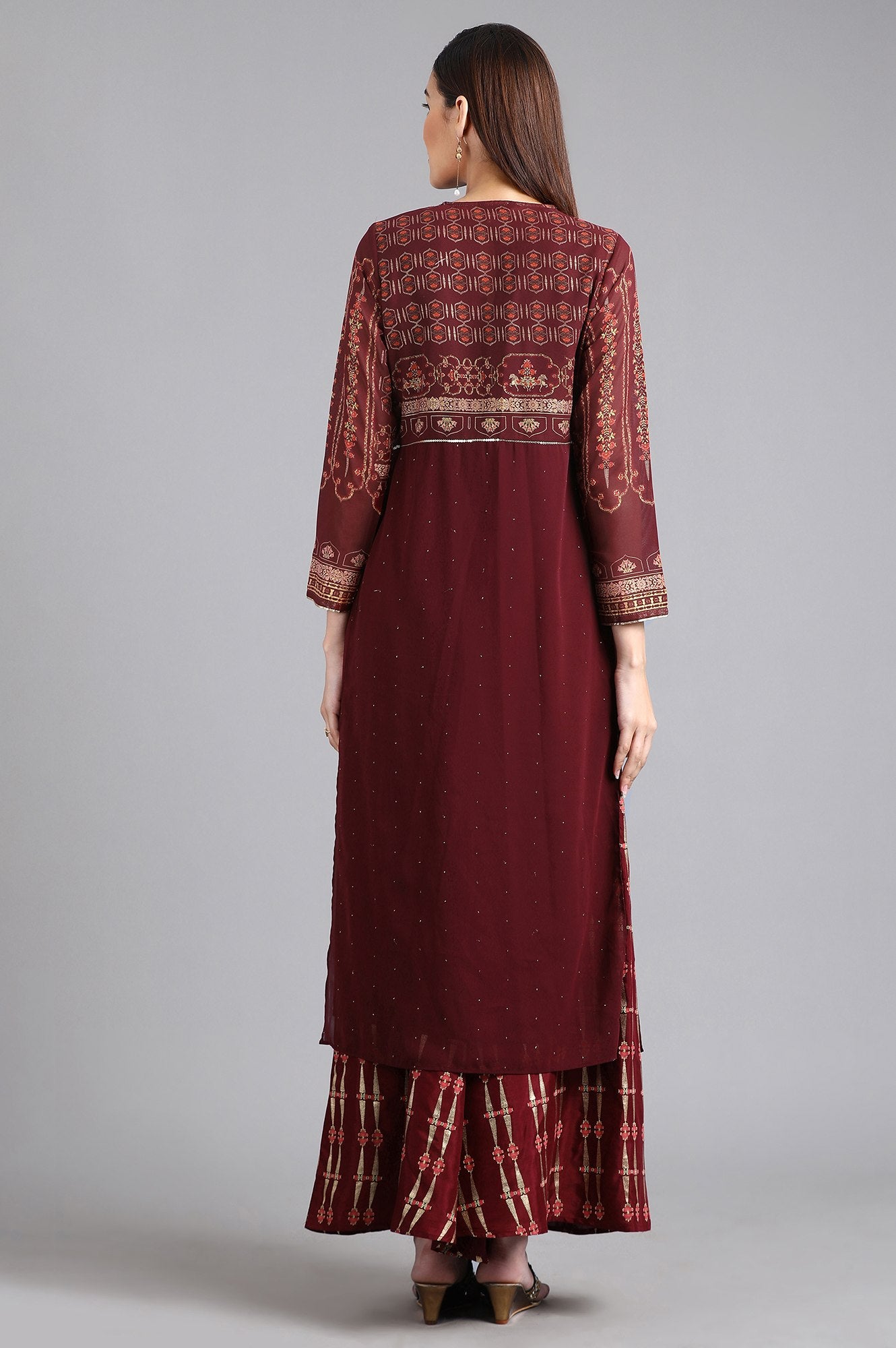Wine Round Neck Printed kurta