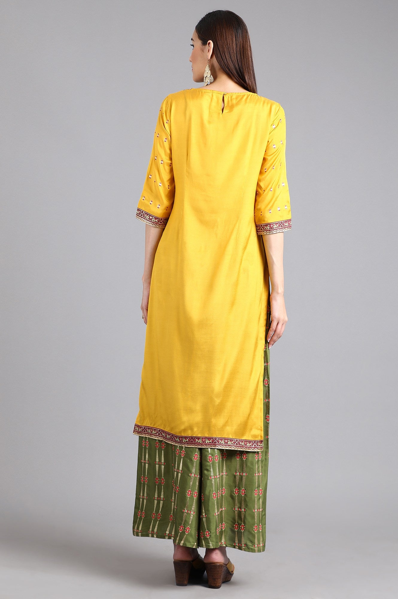 Yellow Round Neck Printed kurta