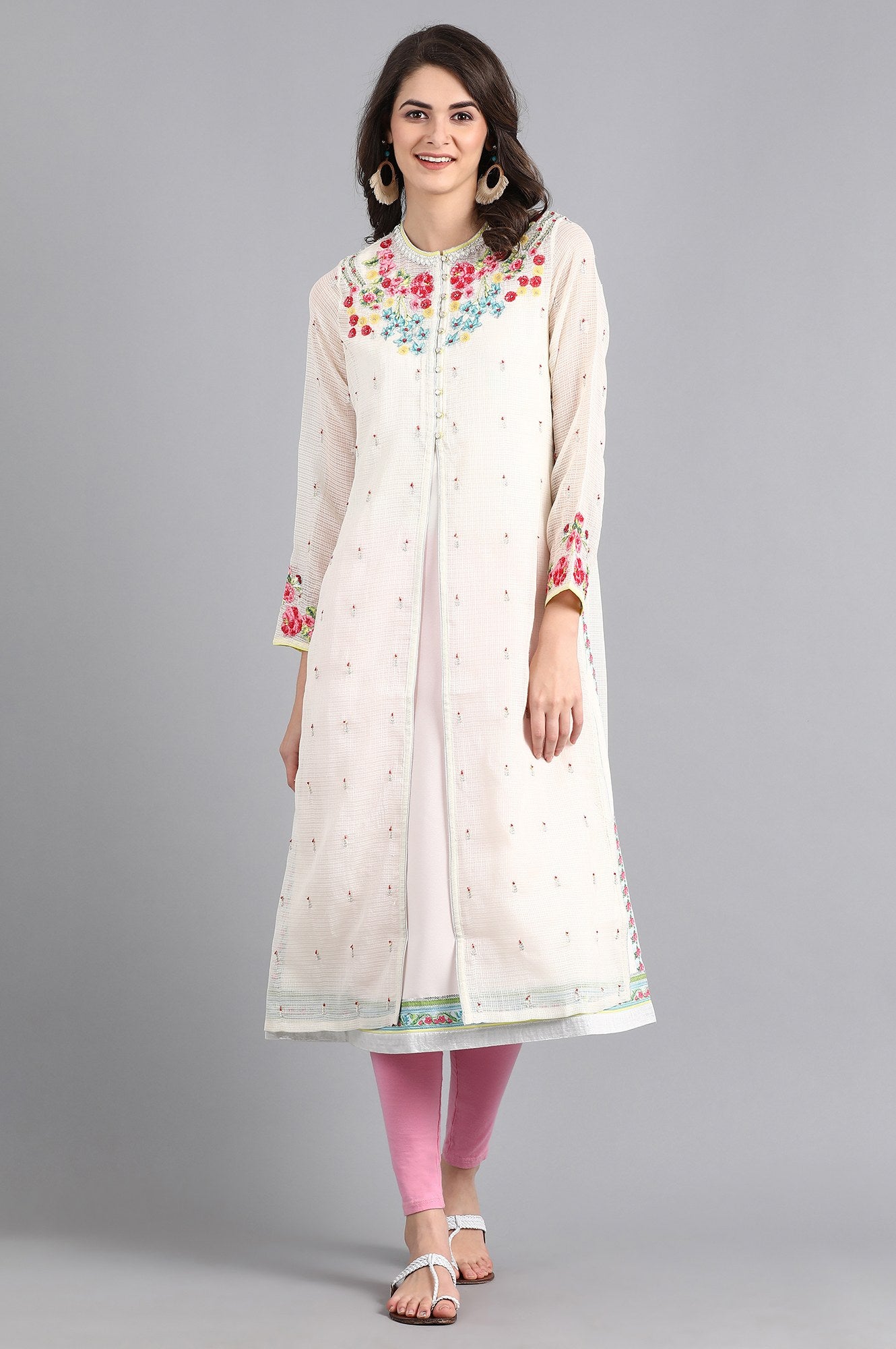 Ecru Mandarin Neck Printed kurta