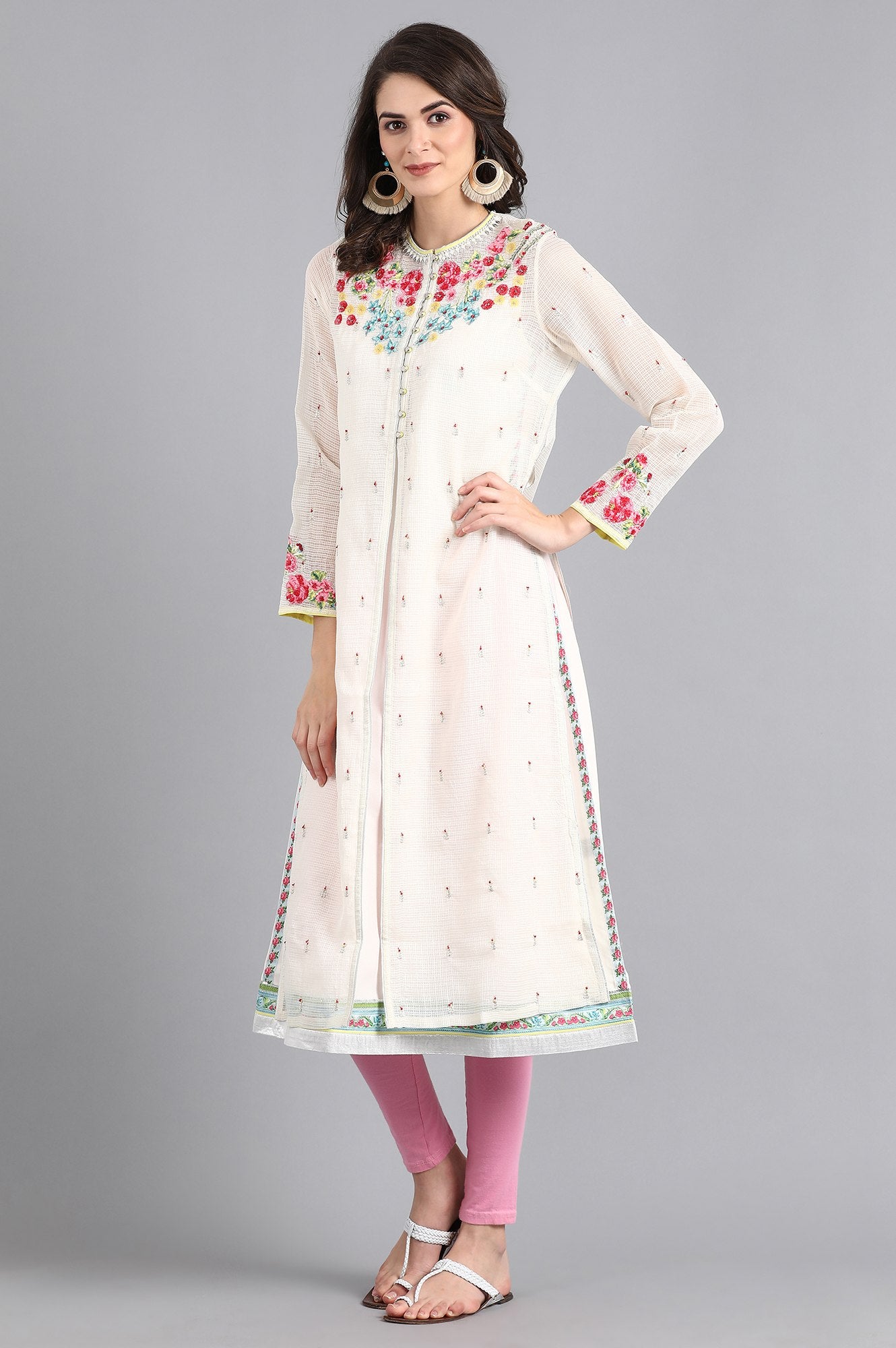 Ecru Mandarin Neck Printed kurta