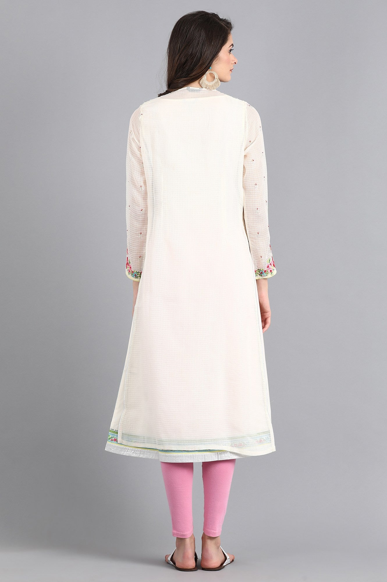 Ecru Mandarin Neck Printed kurta