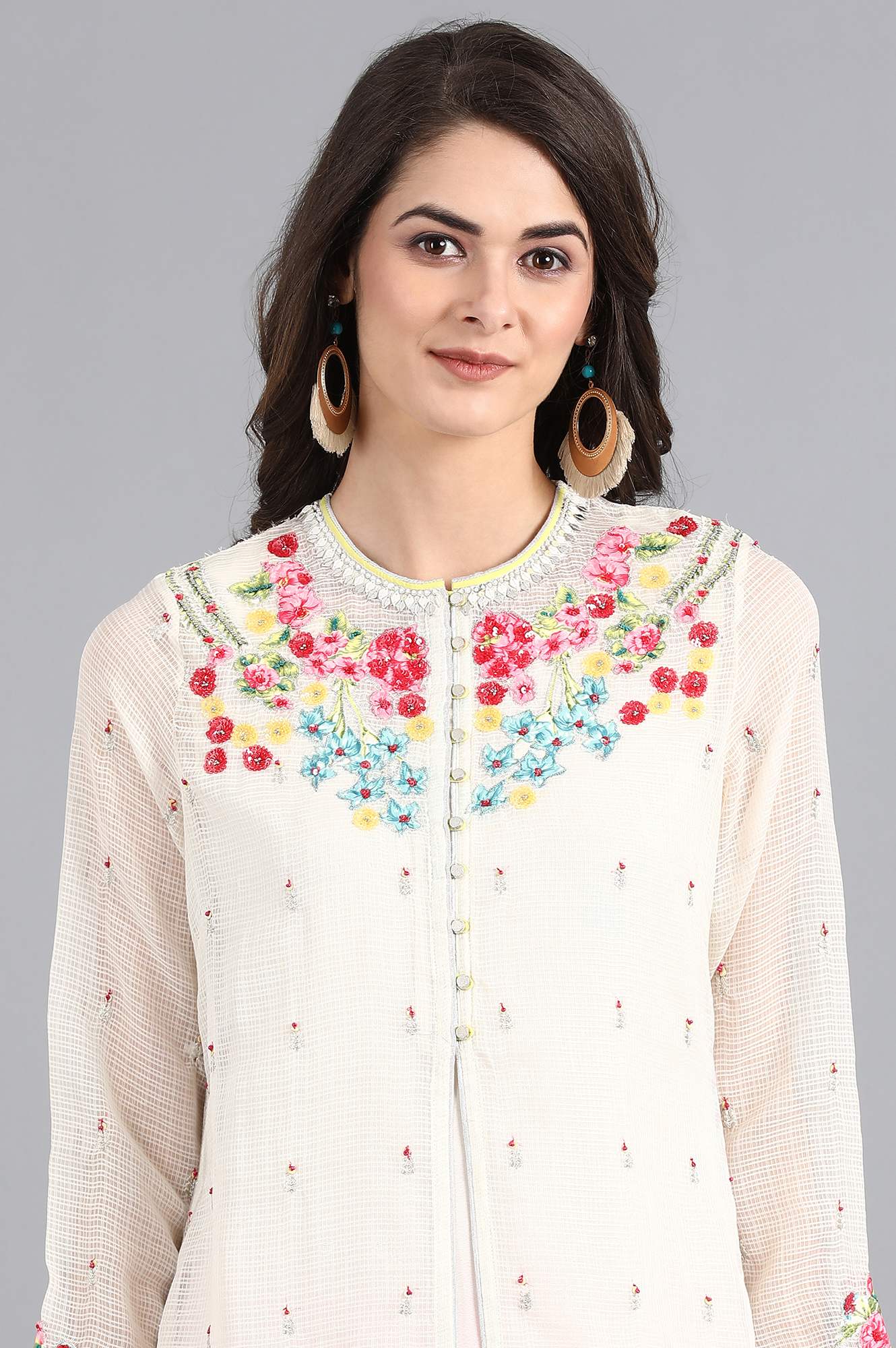 Ecru Mandarin Neck Printed kurta