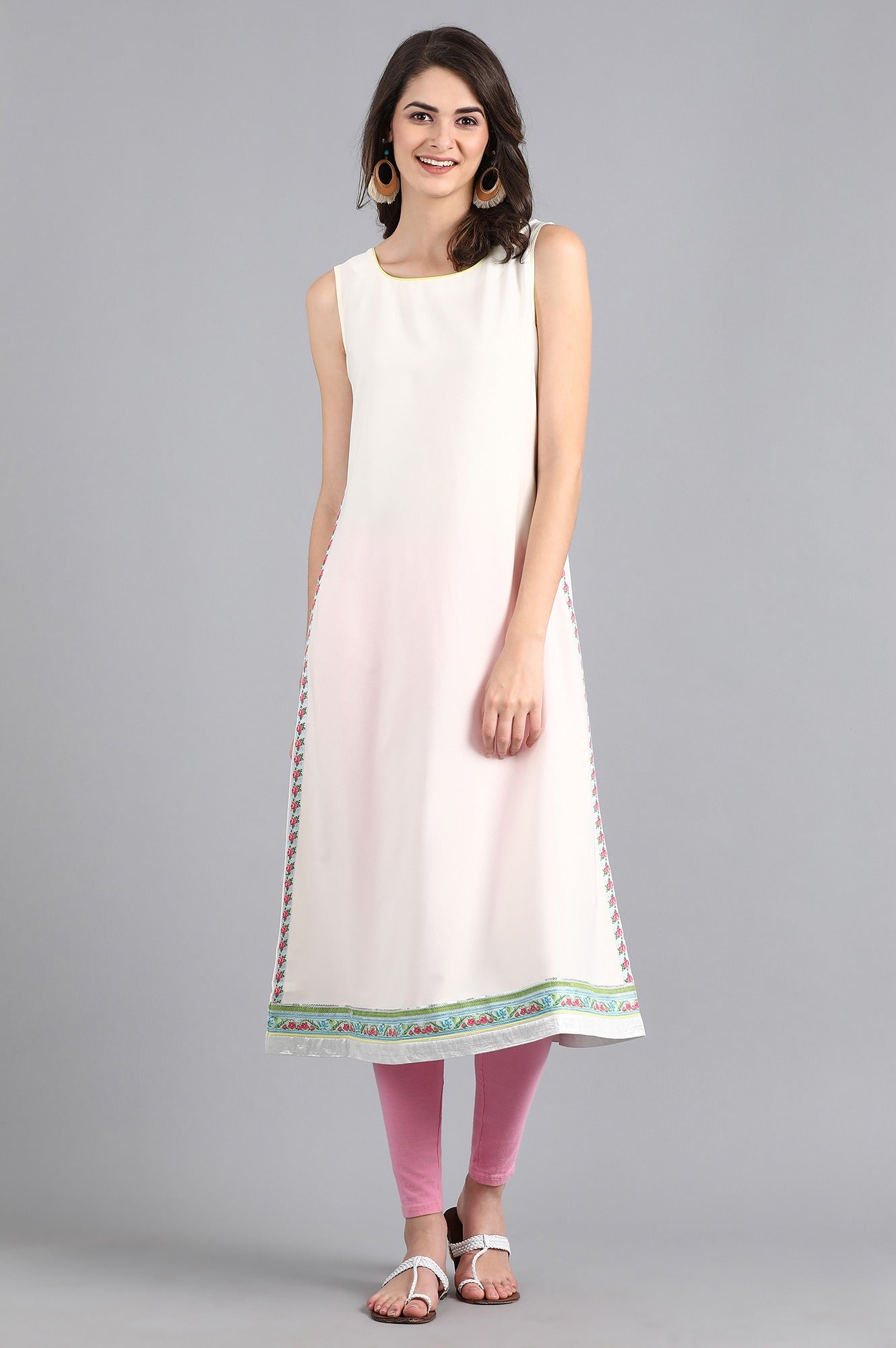 Ecru Mandarin Neck Printed kurta