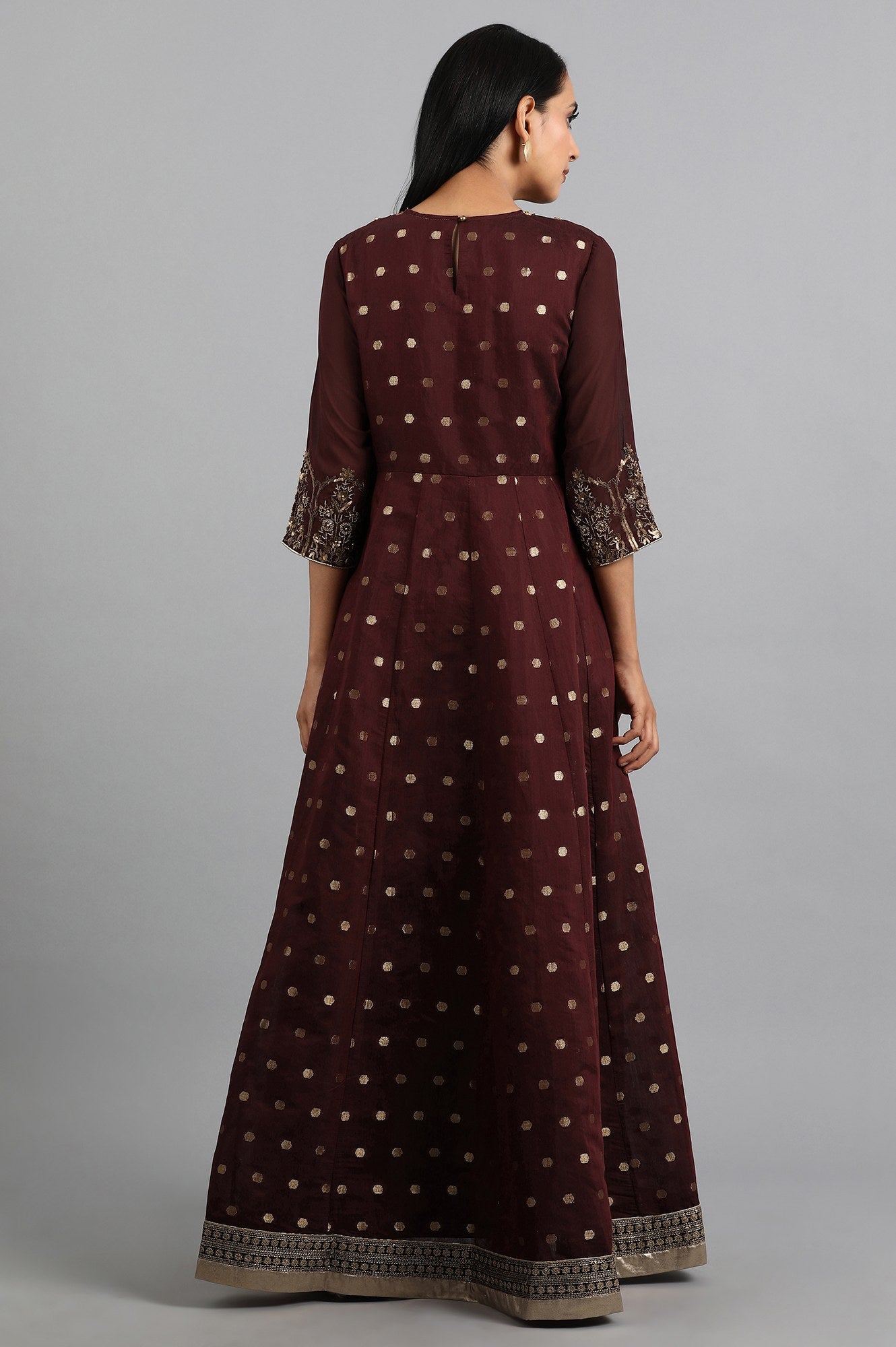 Maroon Round Neck Yarn-dyed Dress