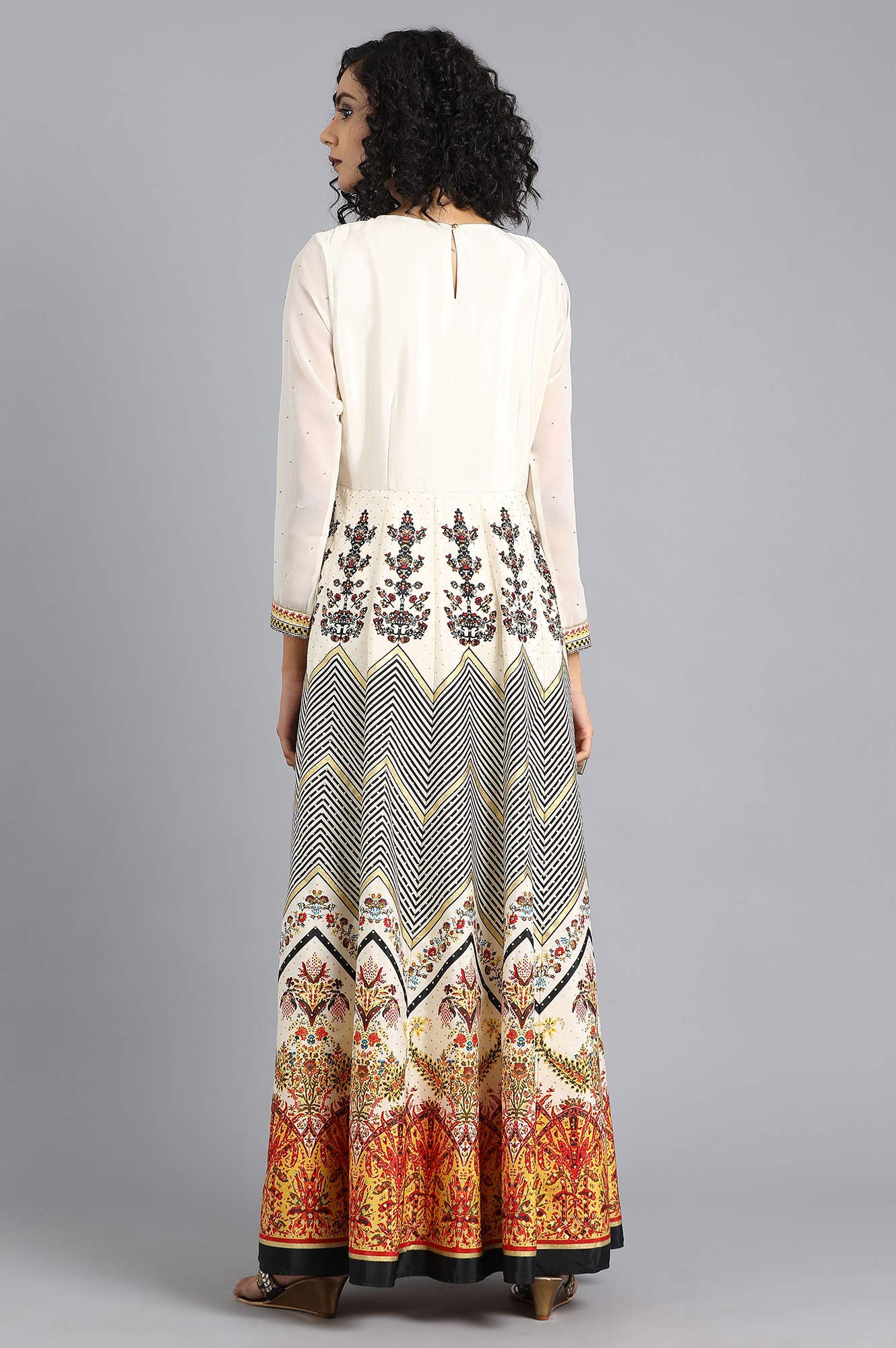 Ecru Round Neck Printed kurta