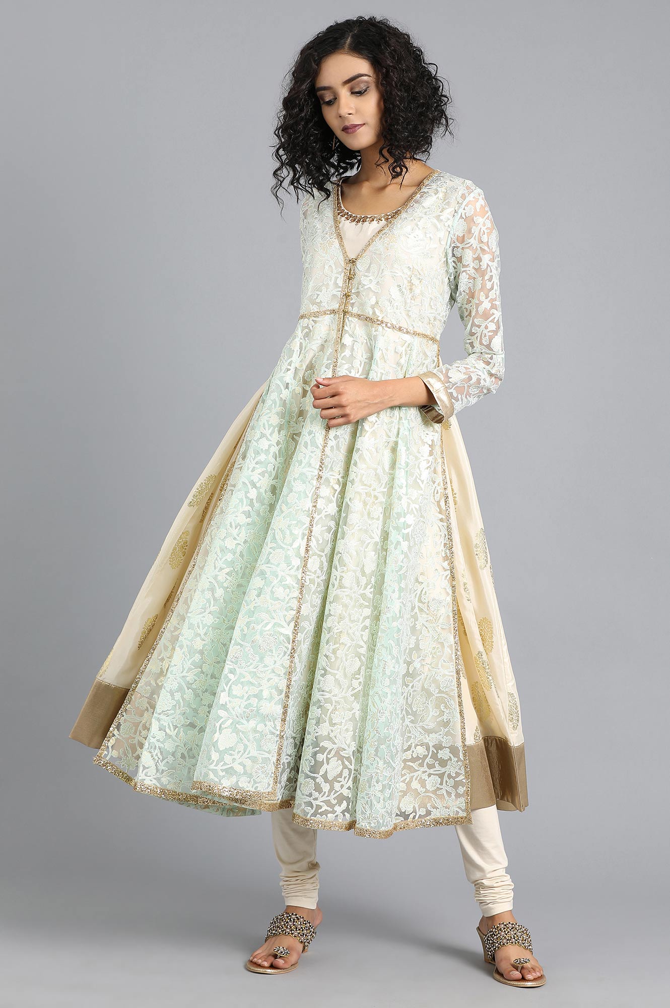 Light Green Round Neck Printed kurta Set