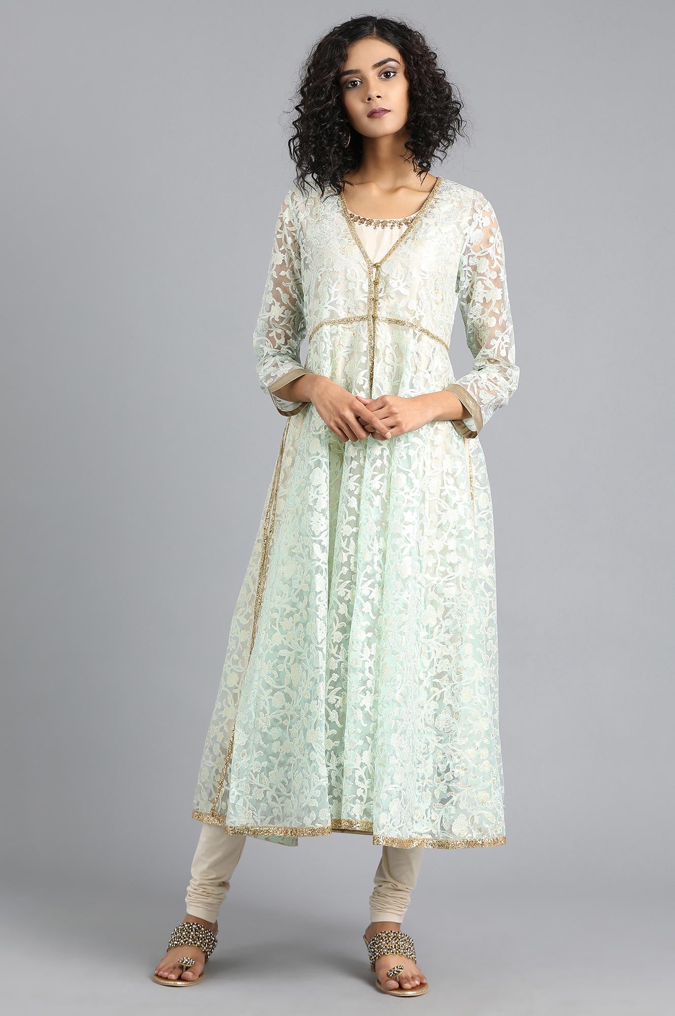 Light Green Round Neck Printed kurta Set