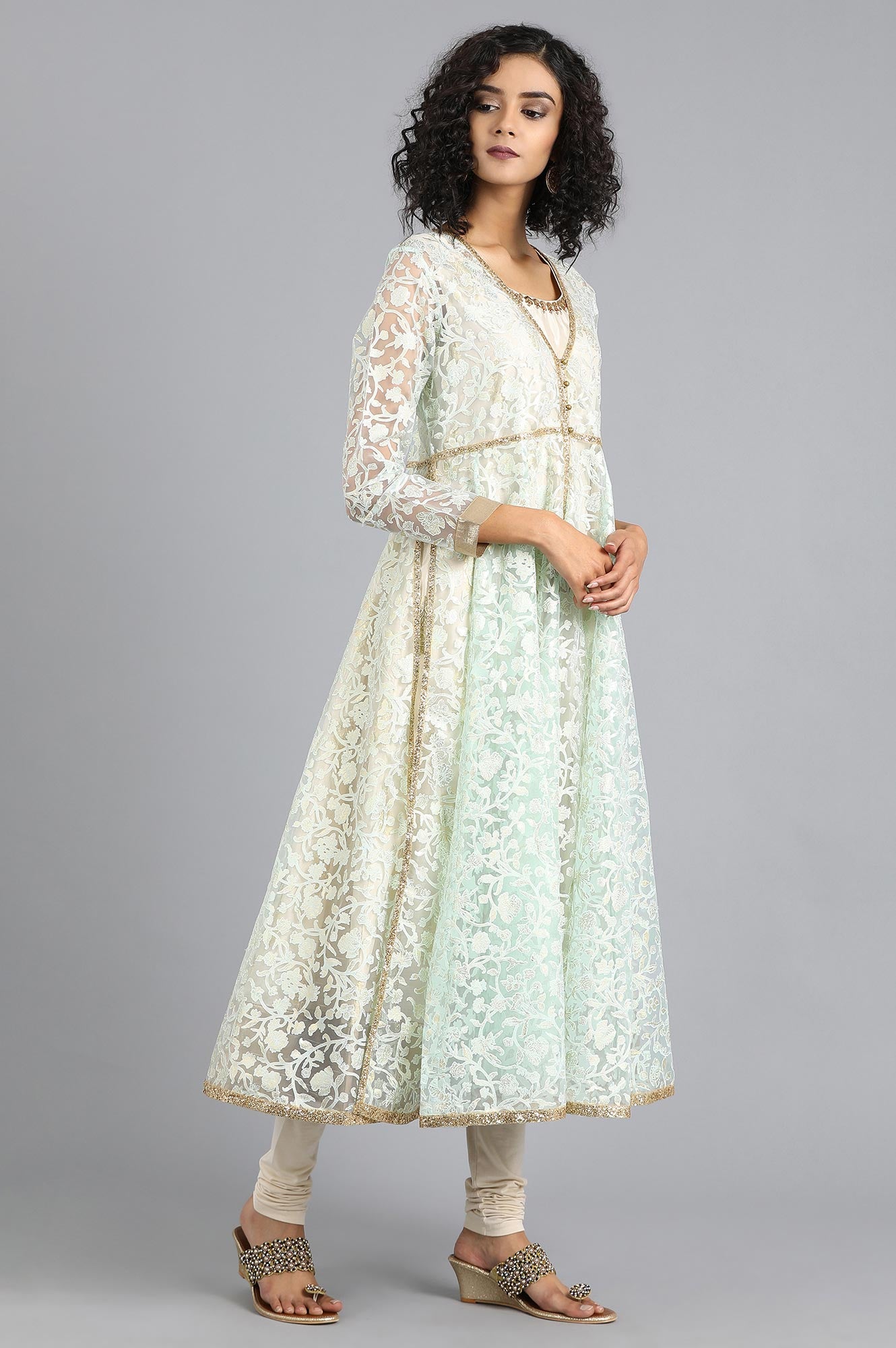 Light Green Round Neck Printed kurta Set