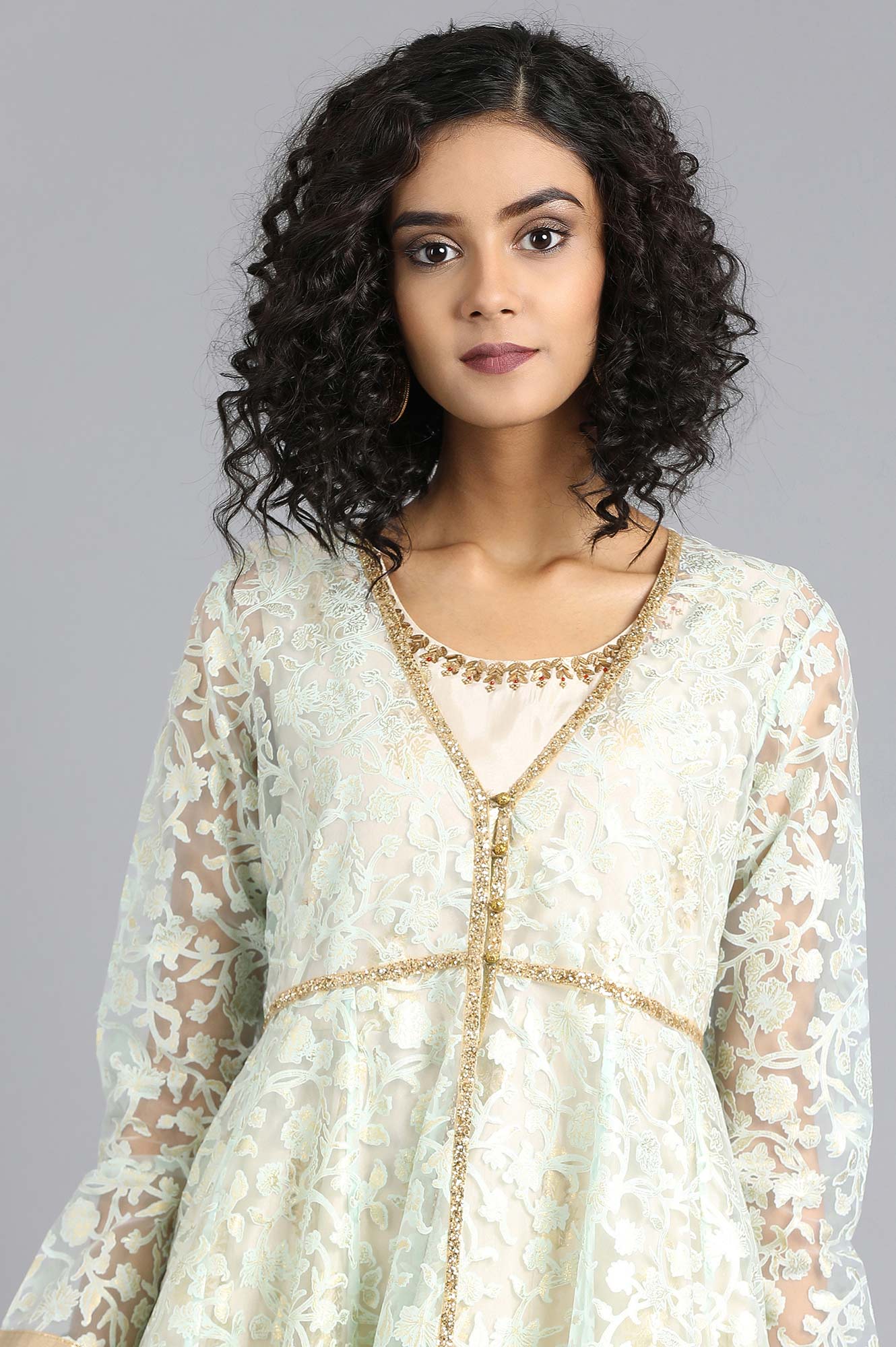 Light Green Round Neck Printed kurta Set