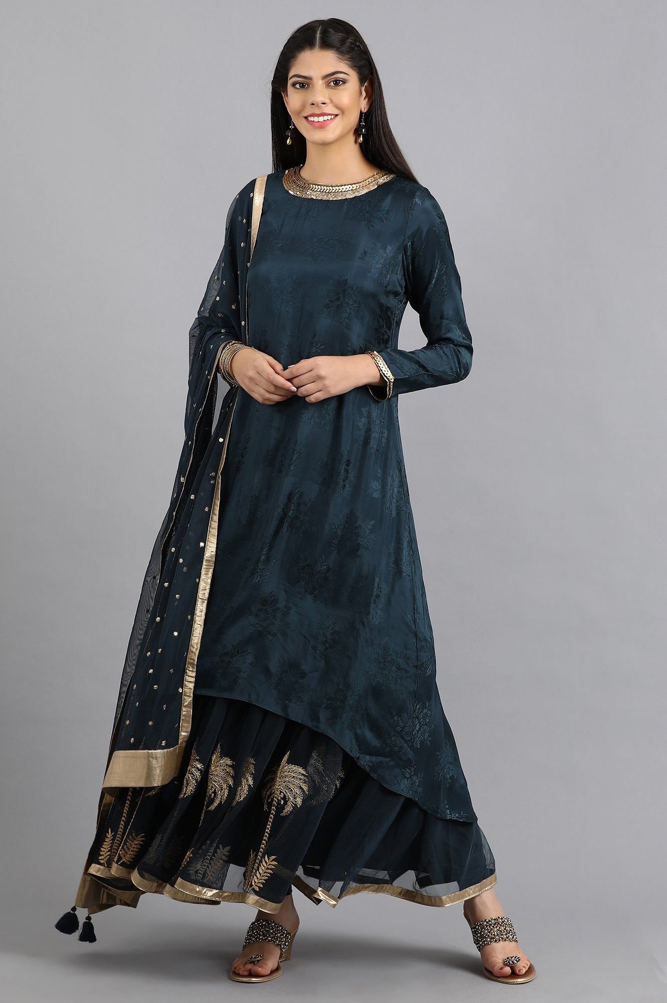 Blue Round Neck Yarn-dyed kurta Set