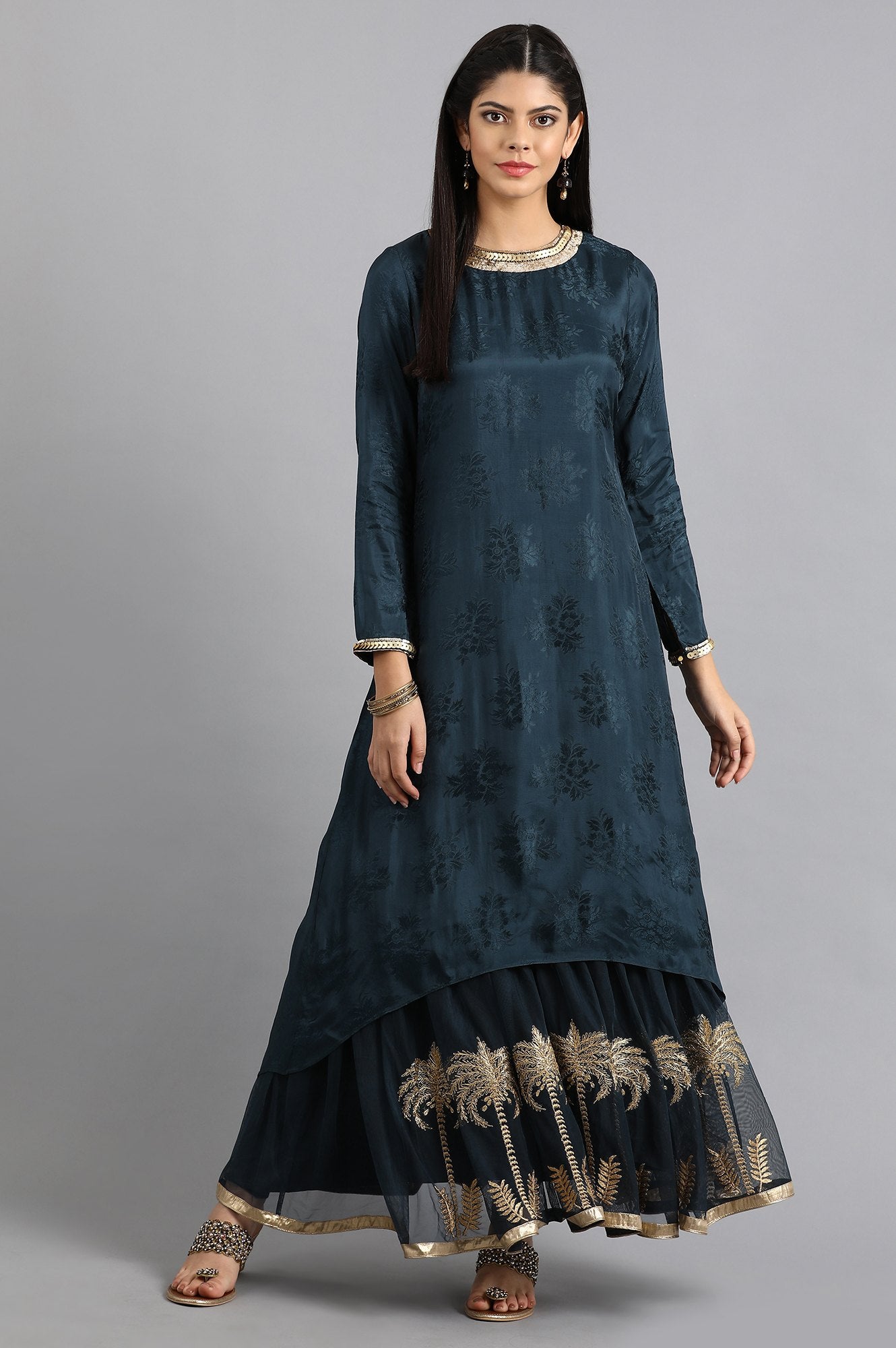 Blue Round Neck Yarn-dyed kurta Set