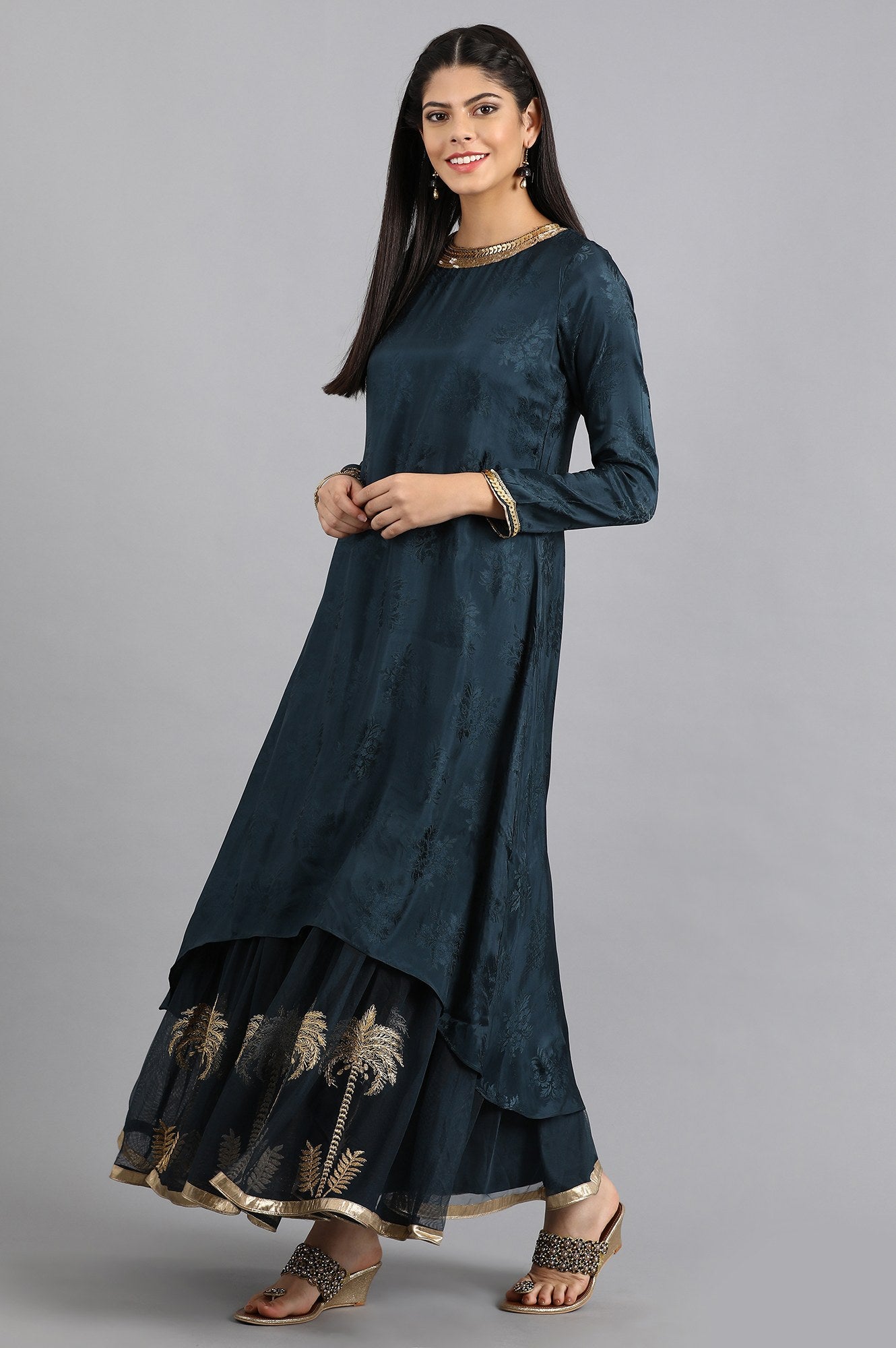 Blue Round Neck Yarn-dyed kurta Set
