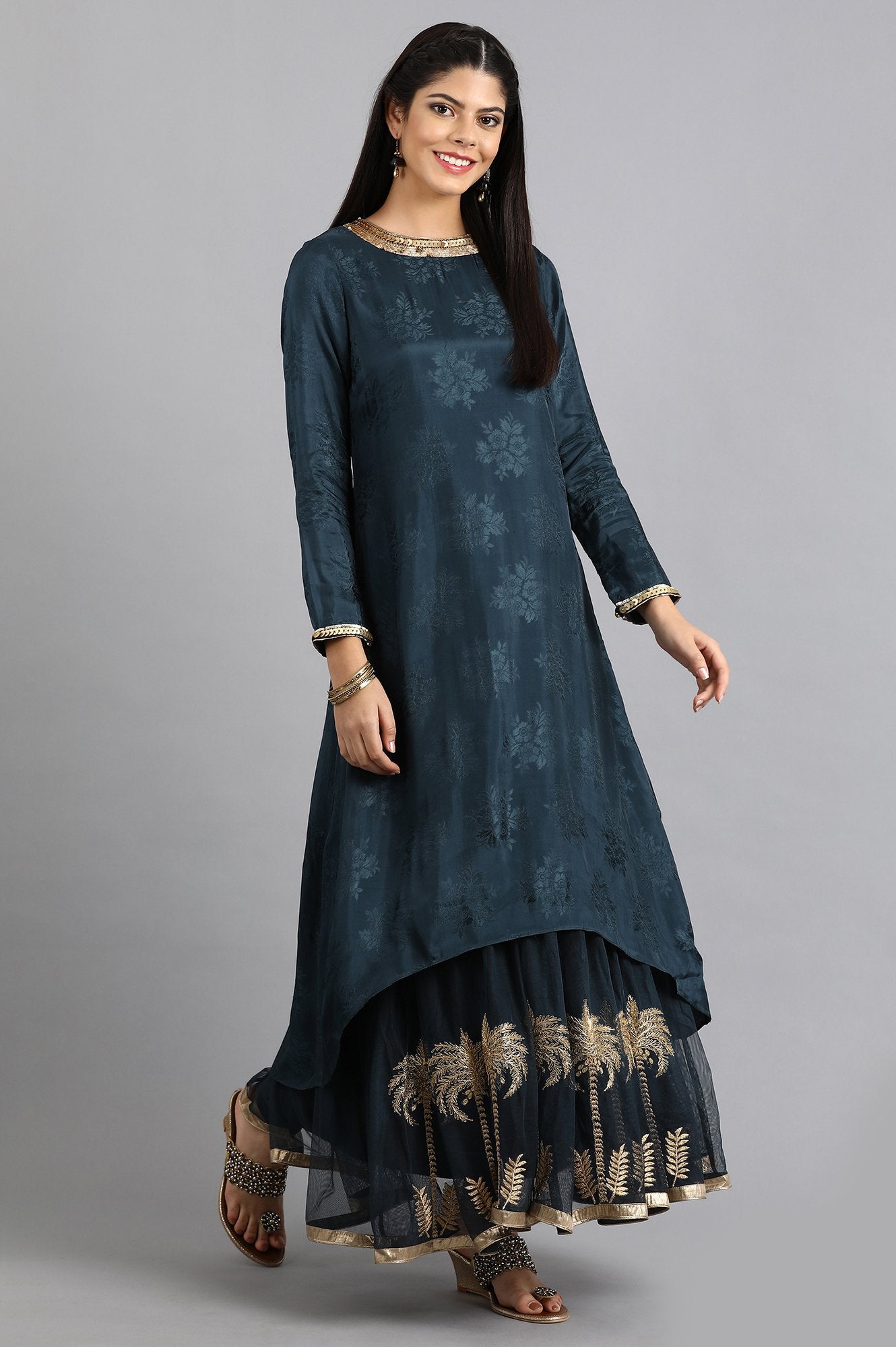 Blue Round Neck Yarn-dyed kurta Set
