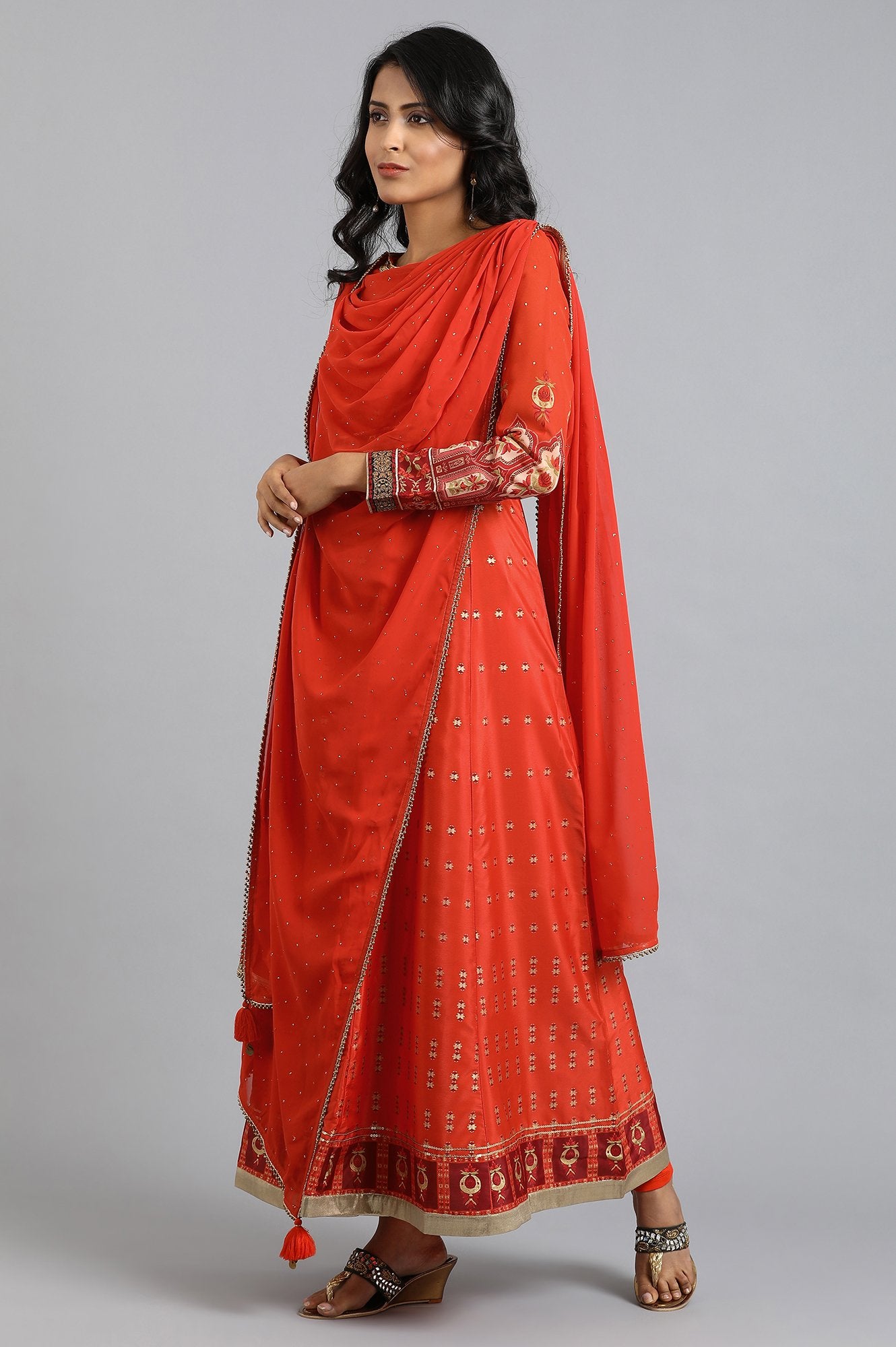 Orange Round Neck kurta Set