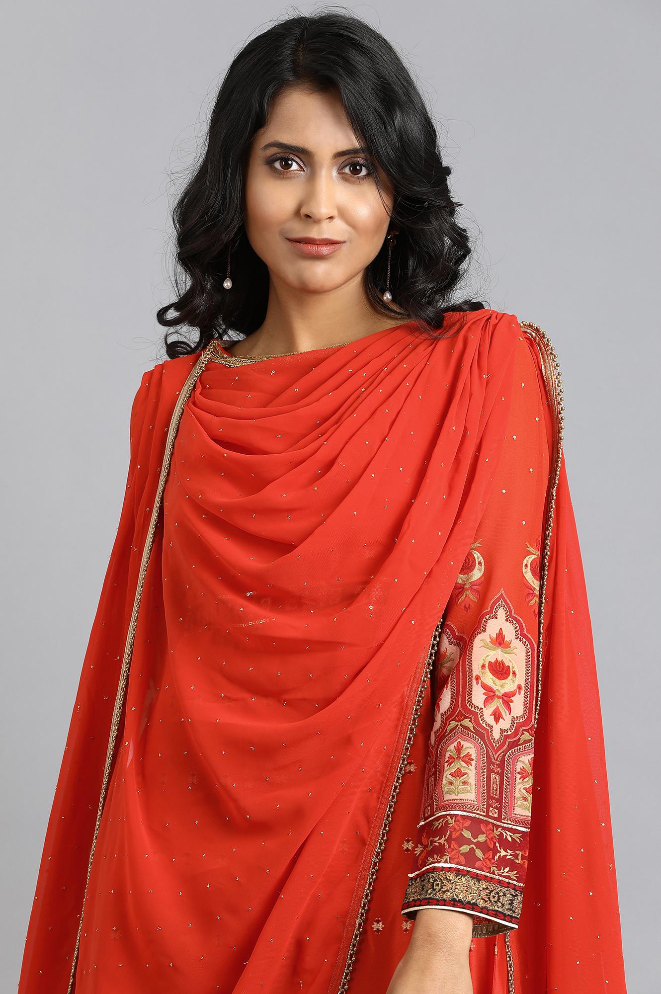 Orange Round Neck kurta Set