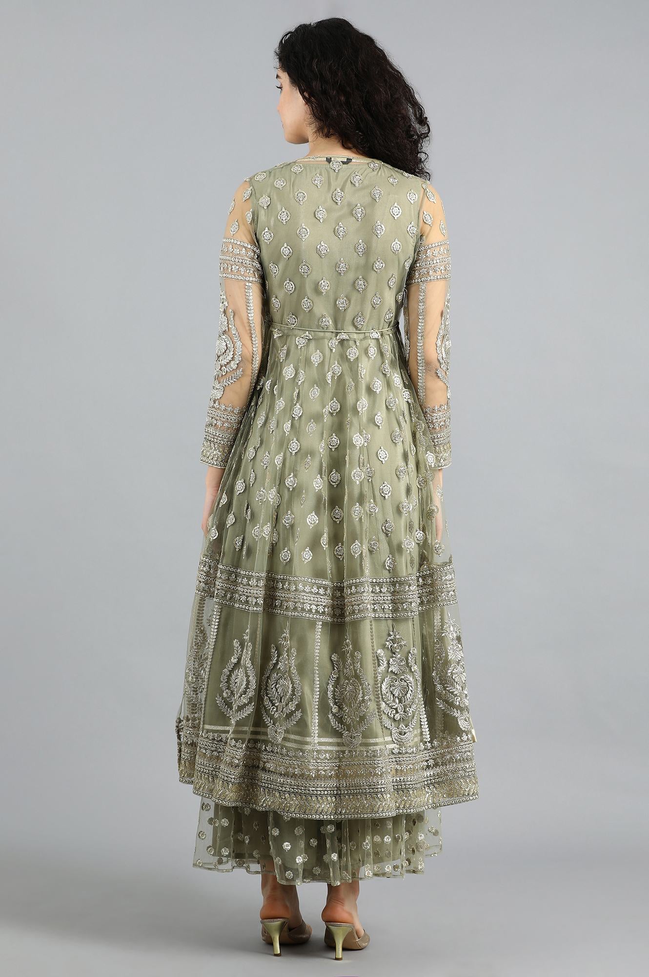 Grey Round Neck Embellished kurta Set