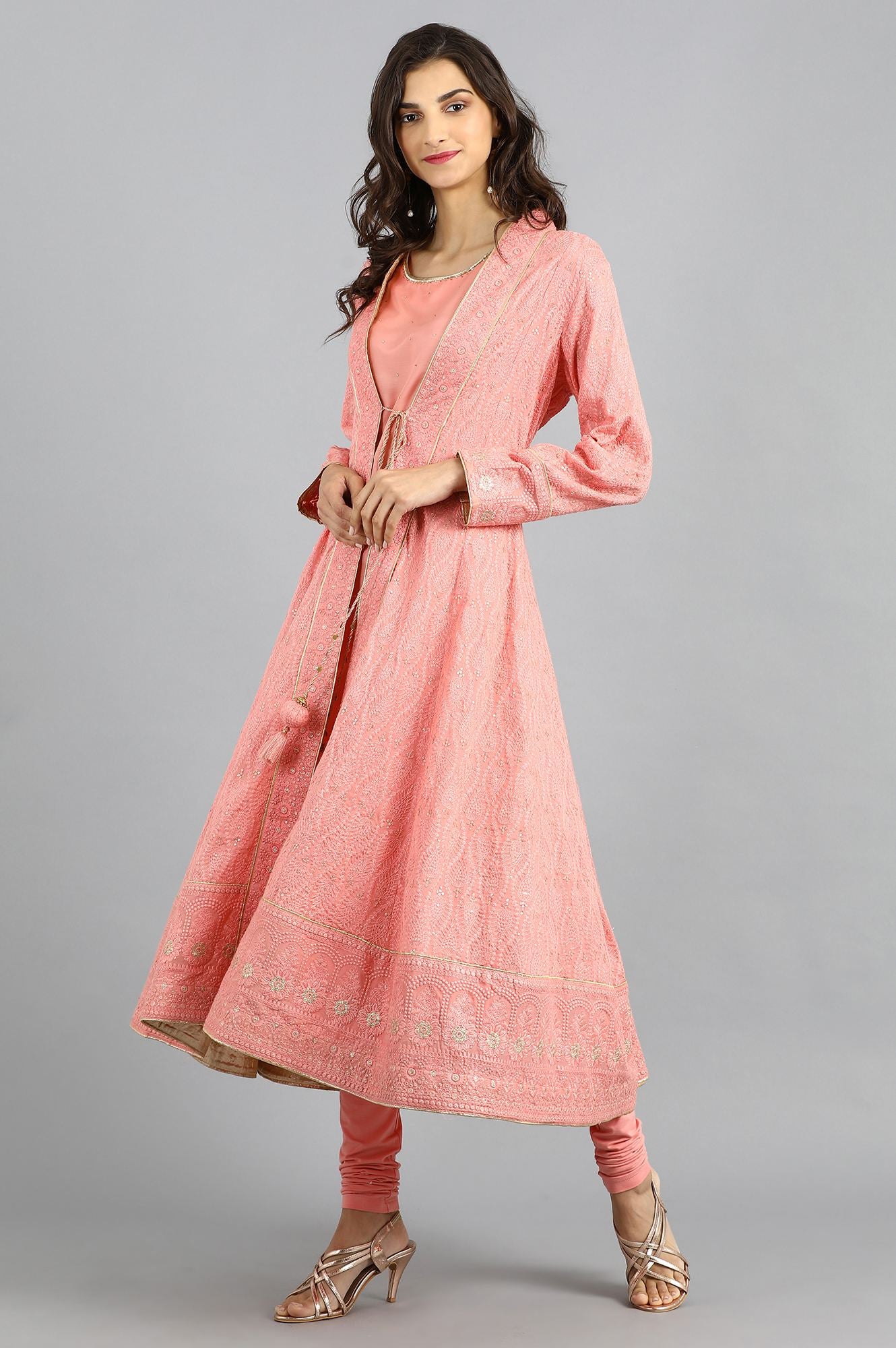Pink Round Neck Embellished kurta Set