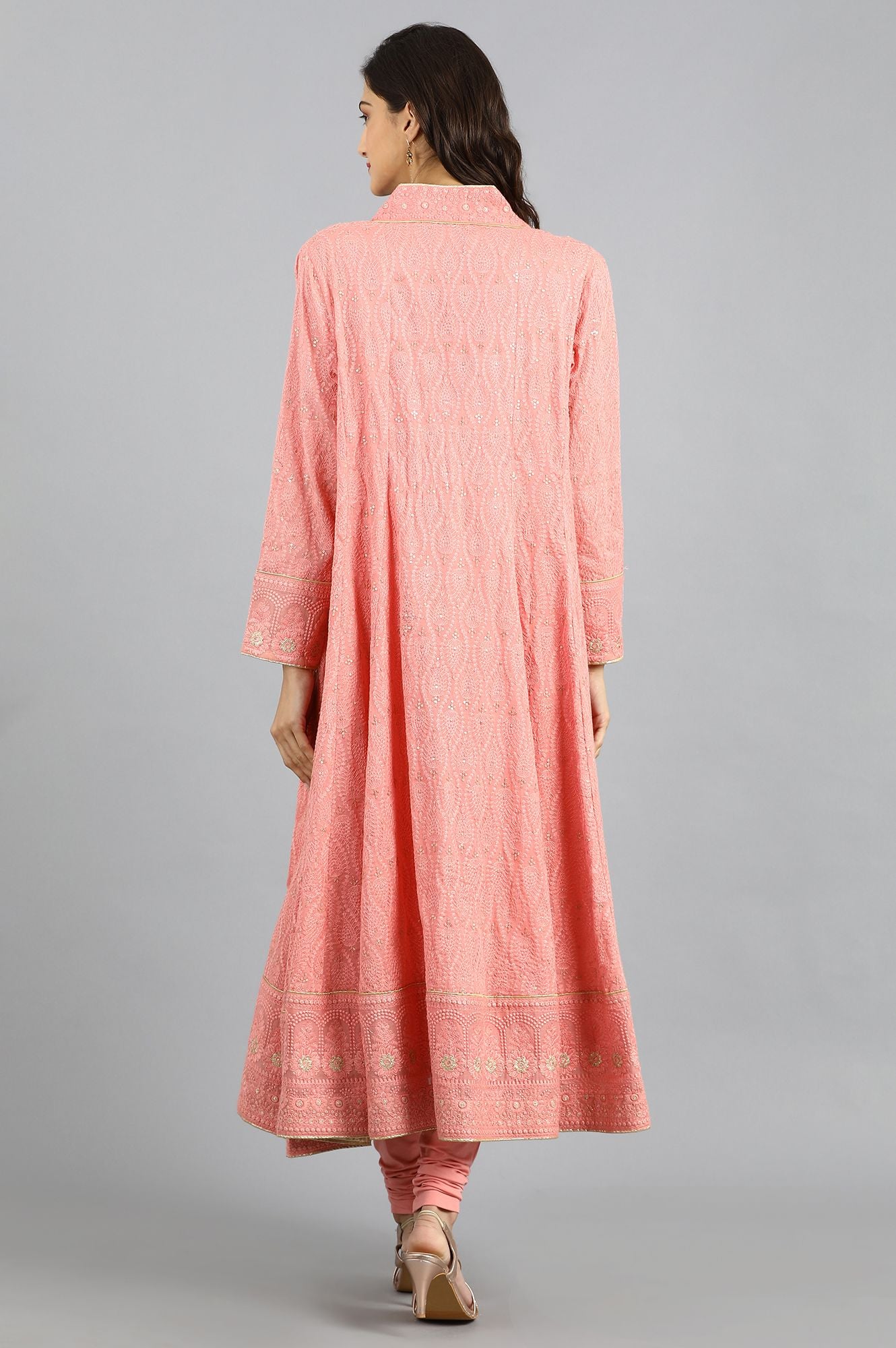 Pink Round Neck Embellished kurta Set
