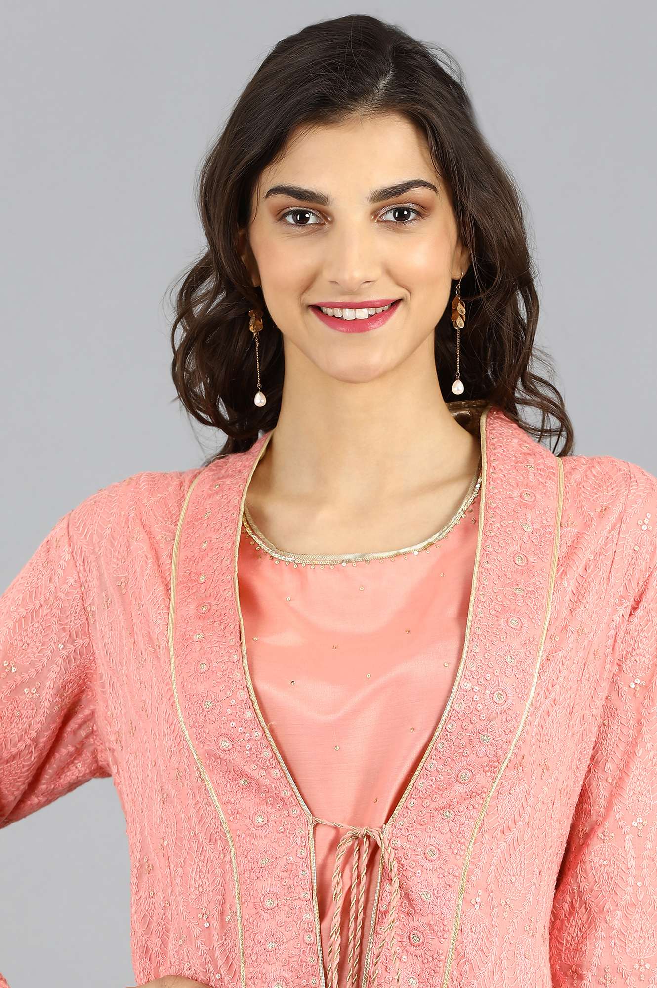 Pink Round Neck Embellished kurta Set