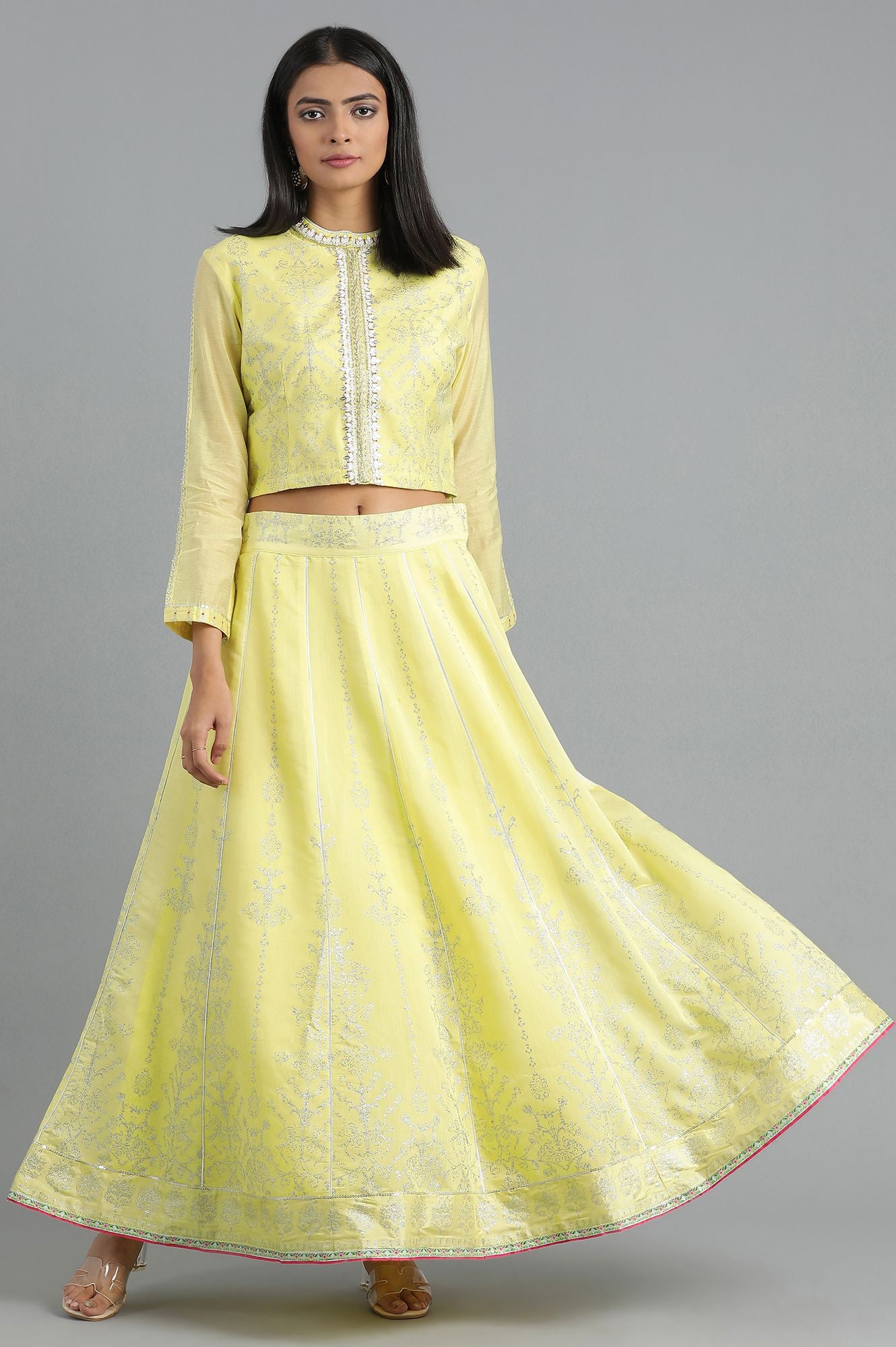 Yellow Mandarin Neck Printed Set