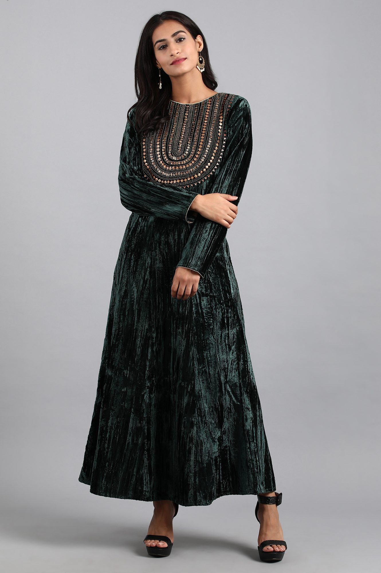 Green Round Neck Winter kurta