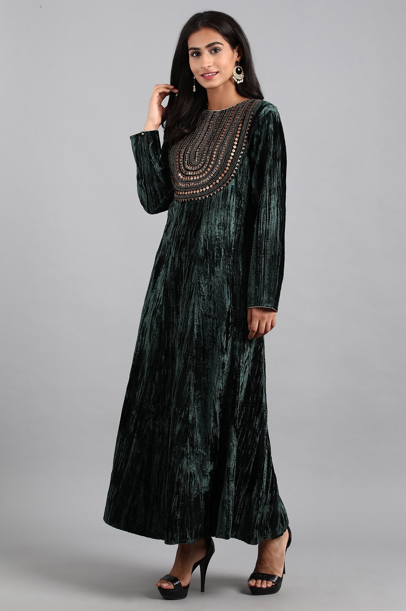 Green Round Neck Winter kurta