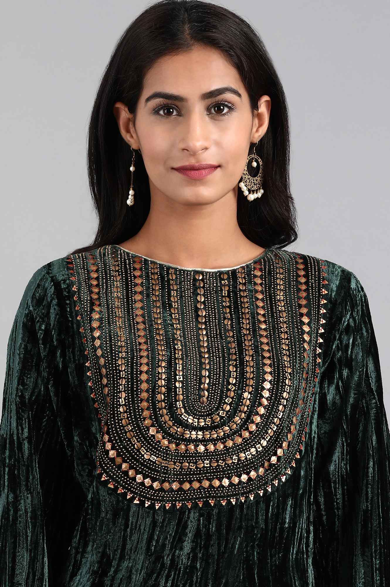 Green Round Neck Winter kurta