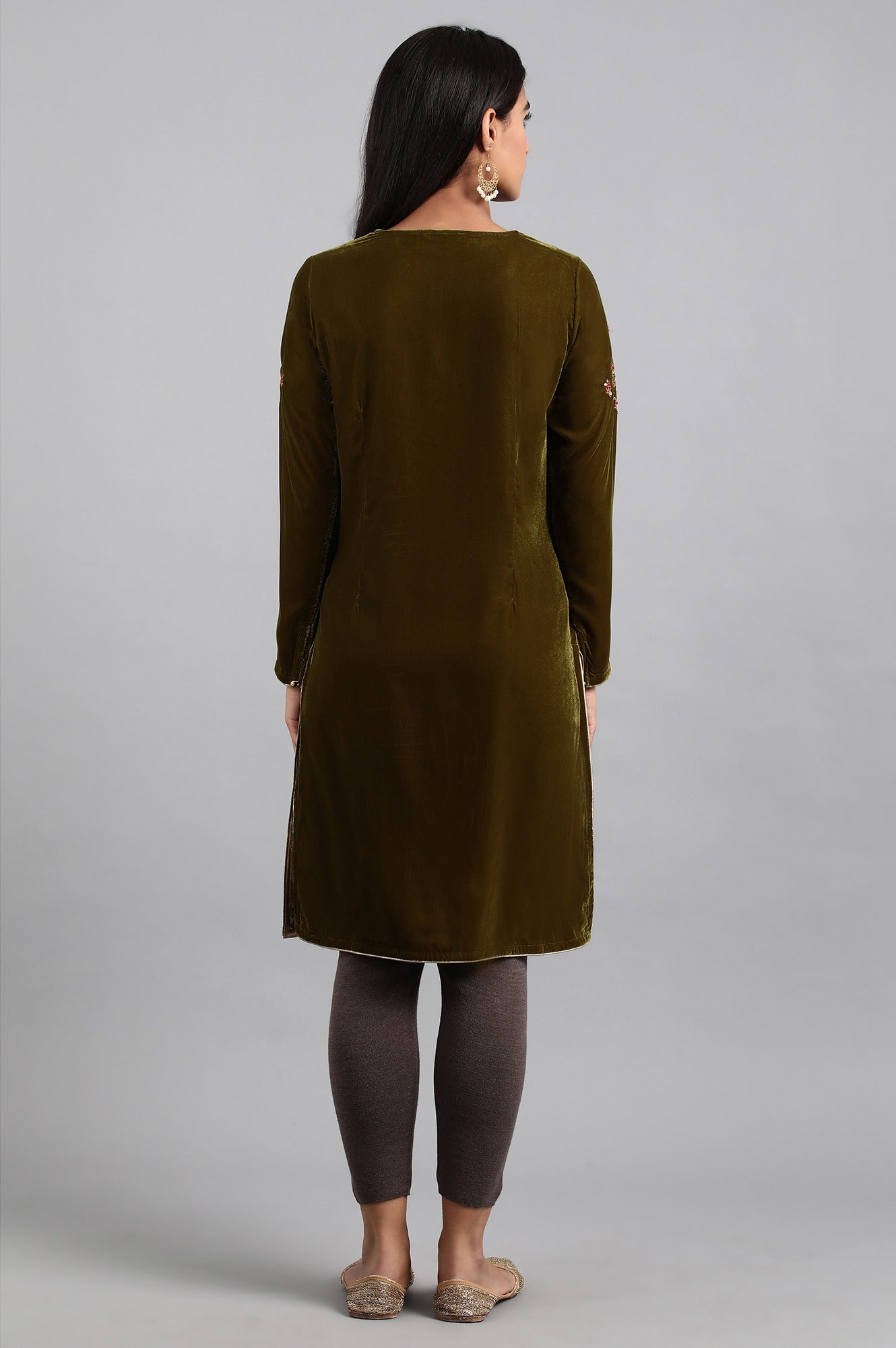 Green Round Neck Velvet Winter kurta