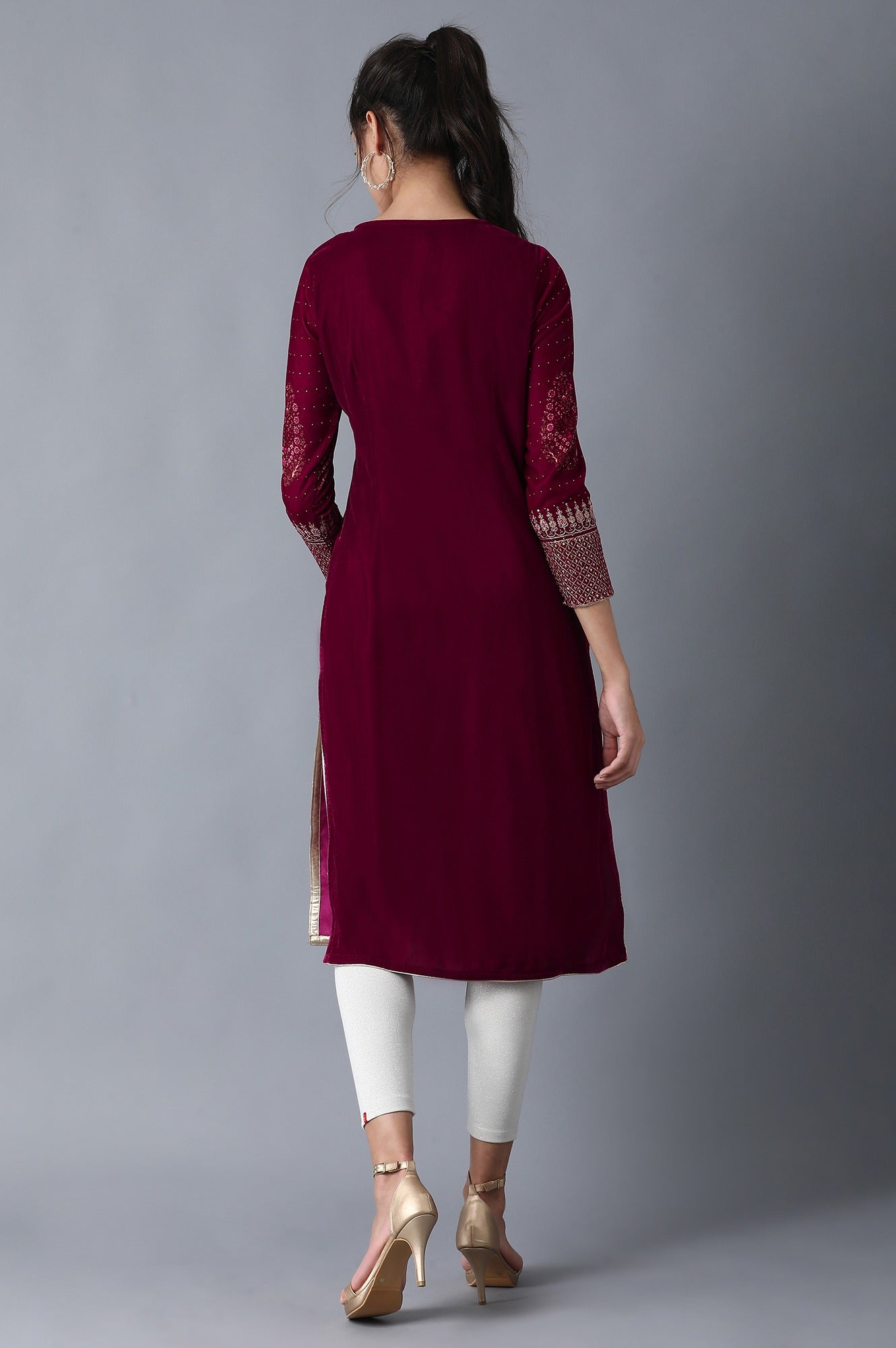 Wine Round Neck Velvet Winter kurta