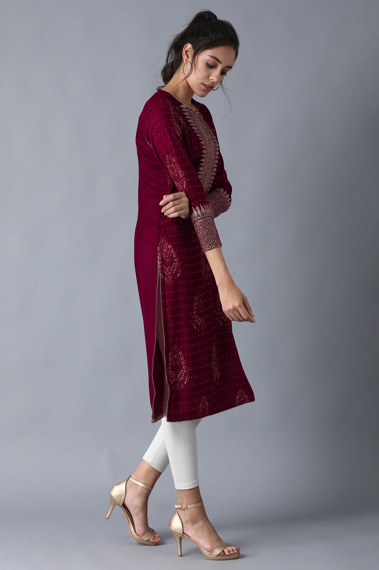 Wine Round Neck Velvet Winter kurta