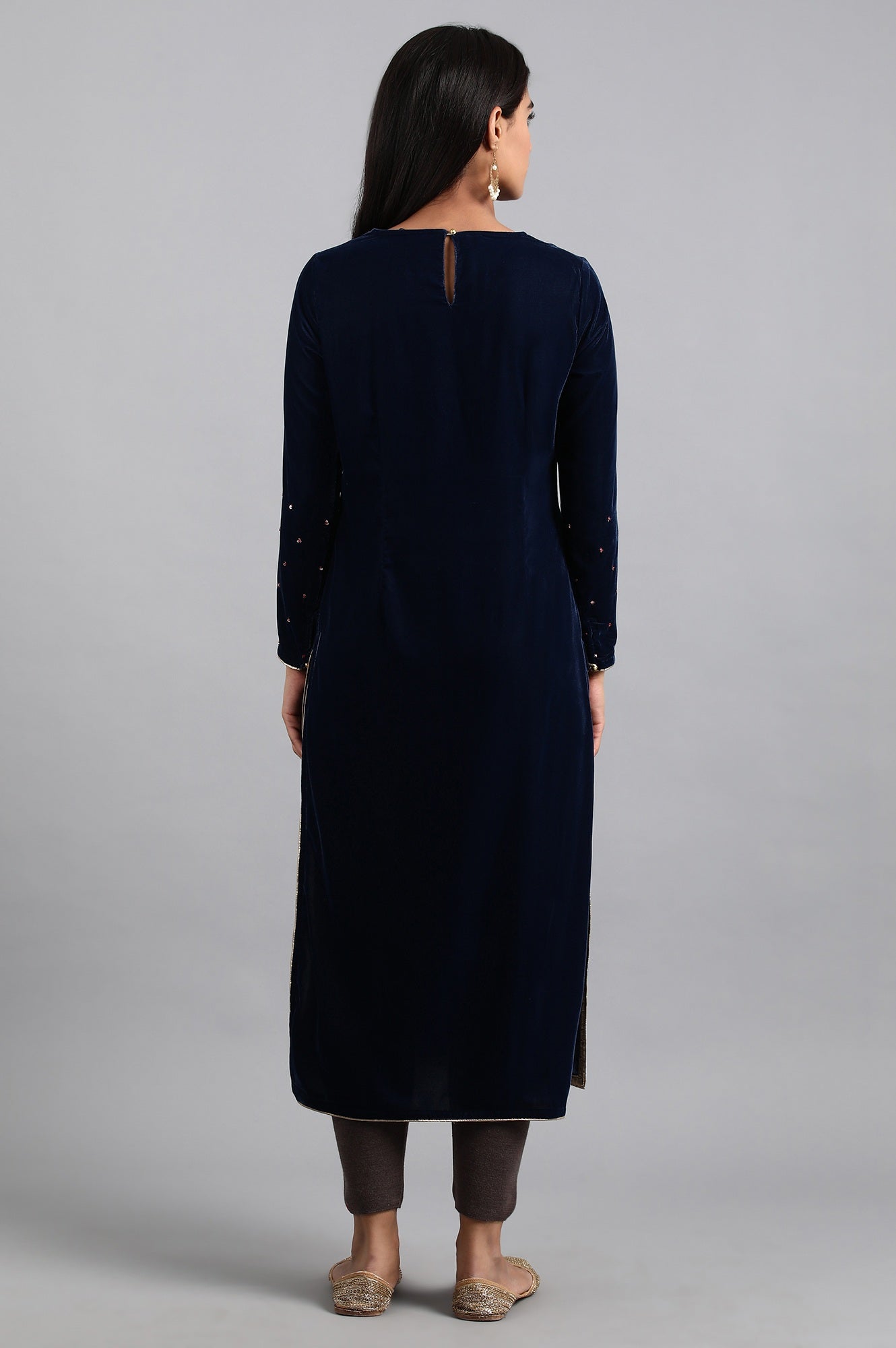 Blue Round Neck Velvet Winter kurta