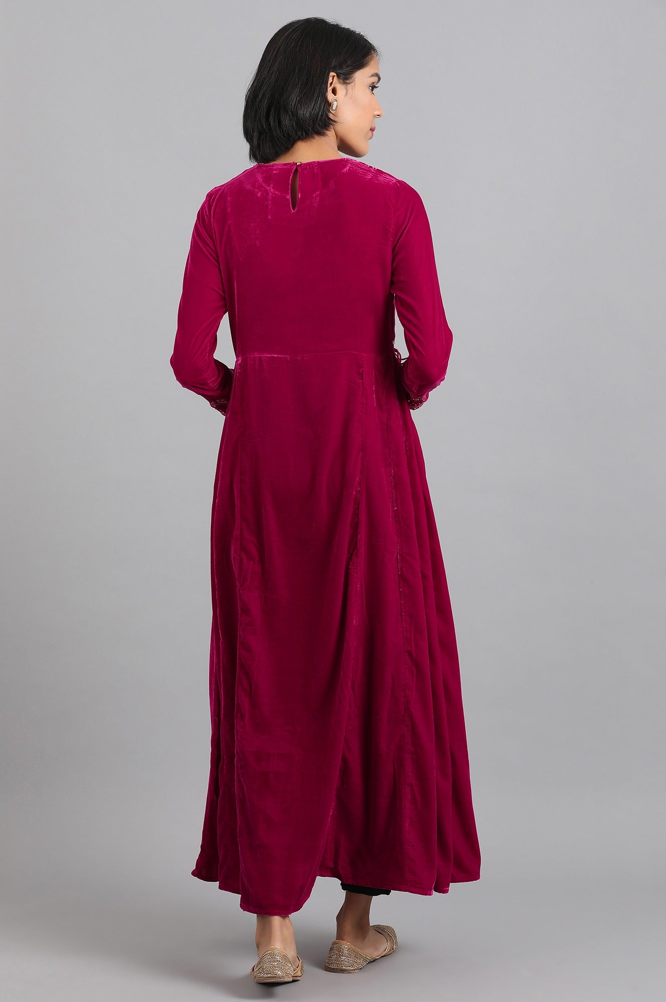 Pink Flared Velvet Winter kurta