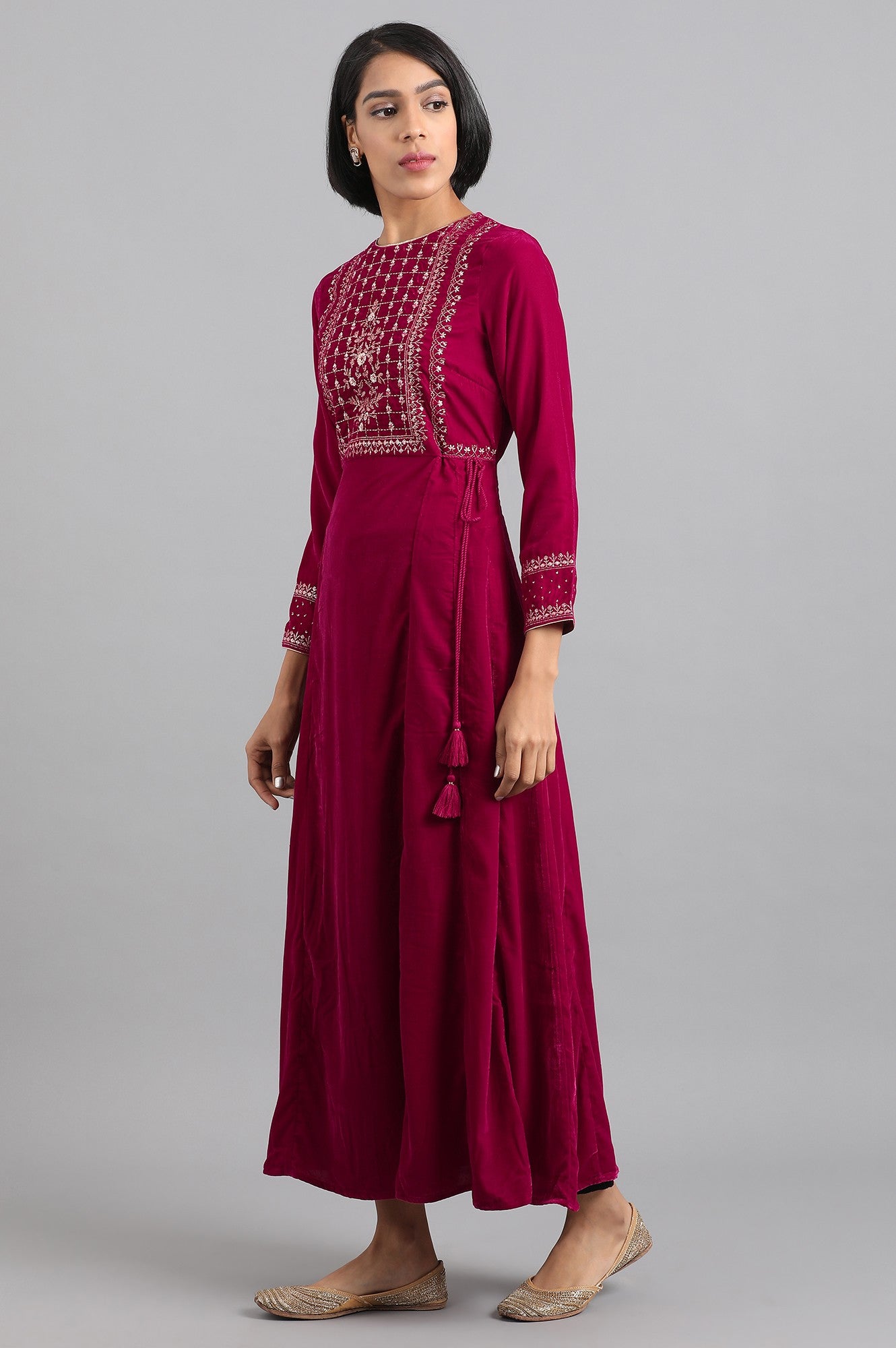 Pink Flared Velvet Winter kurta