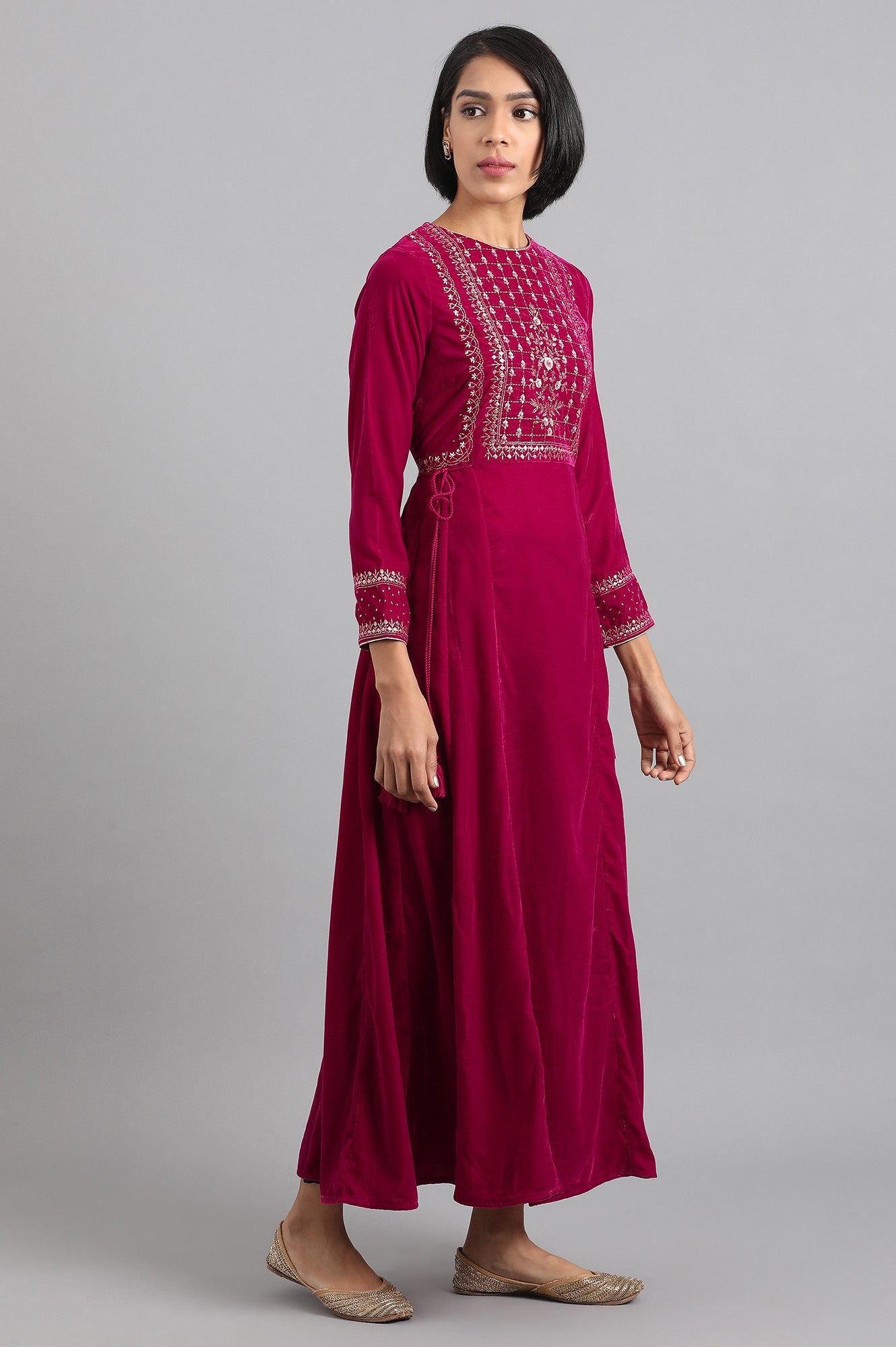 Pink Flared Velvet Winter kurta