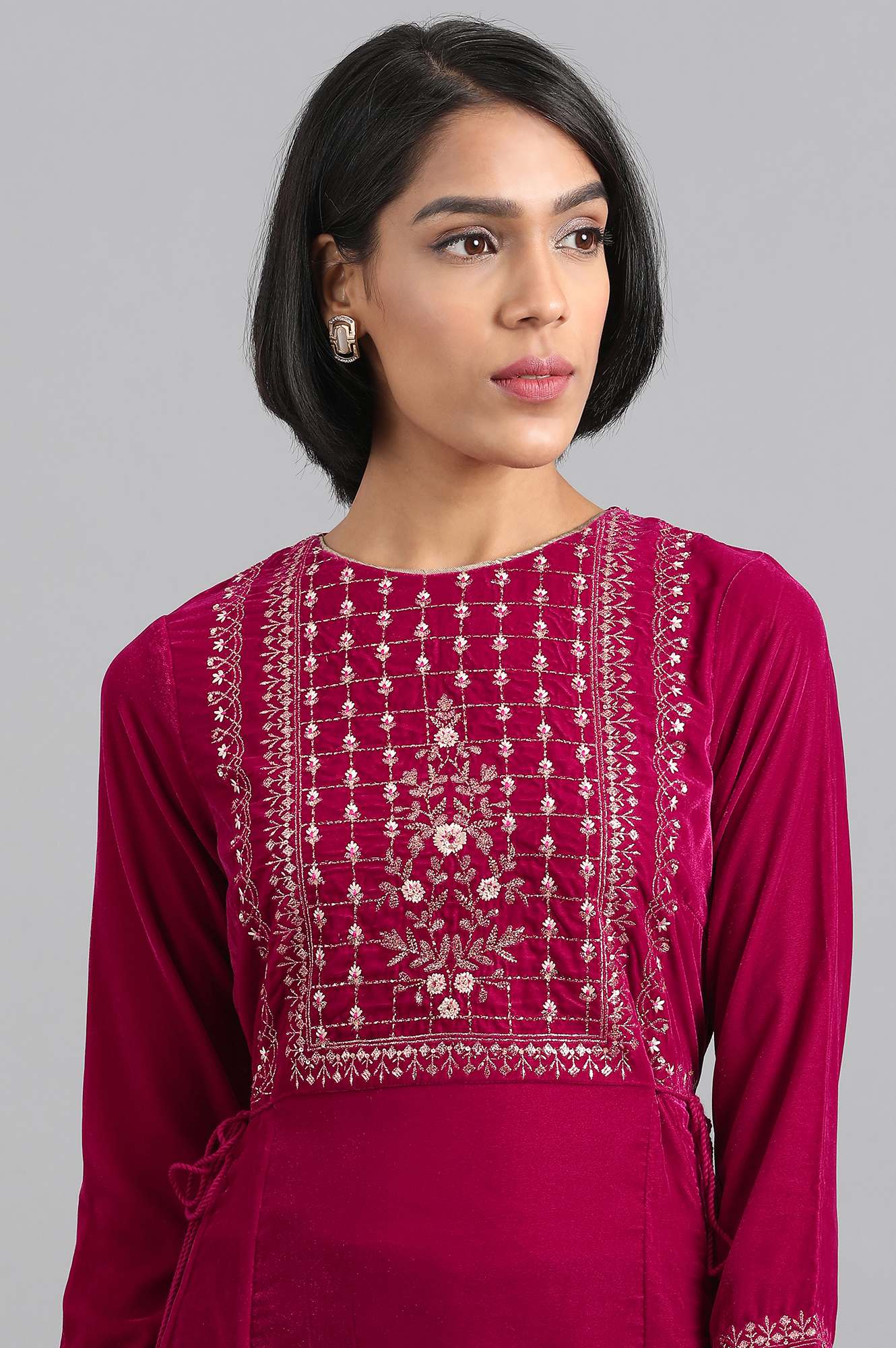 Pink Flared Velvet Winter kurta