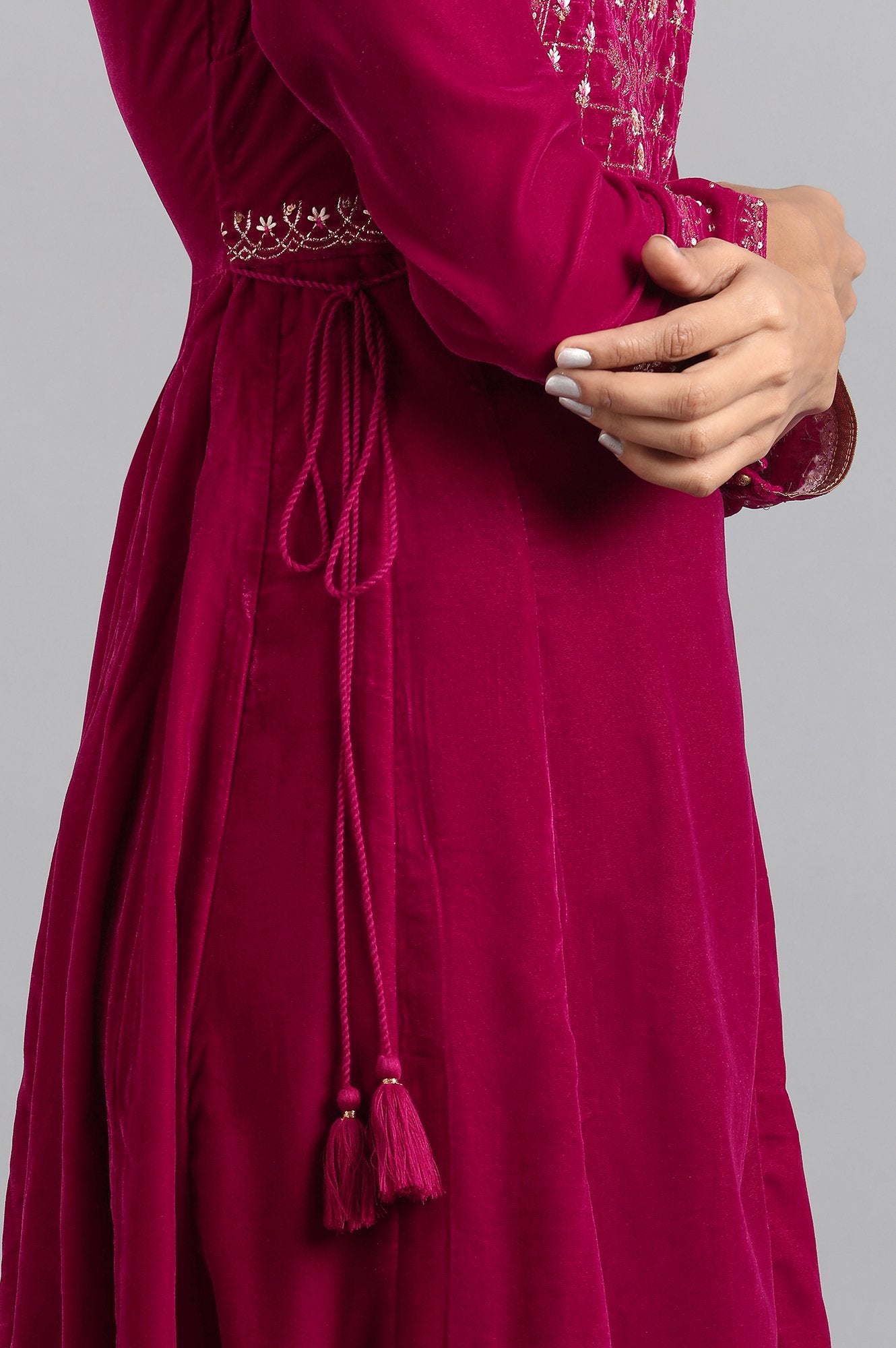 Pink Flared Velvet Winter kurta
