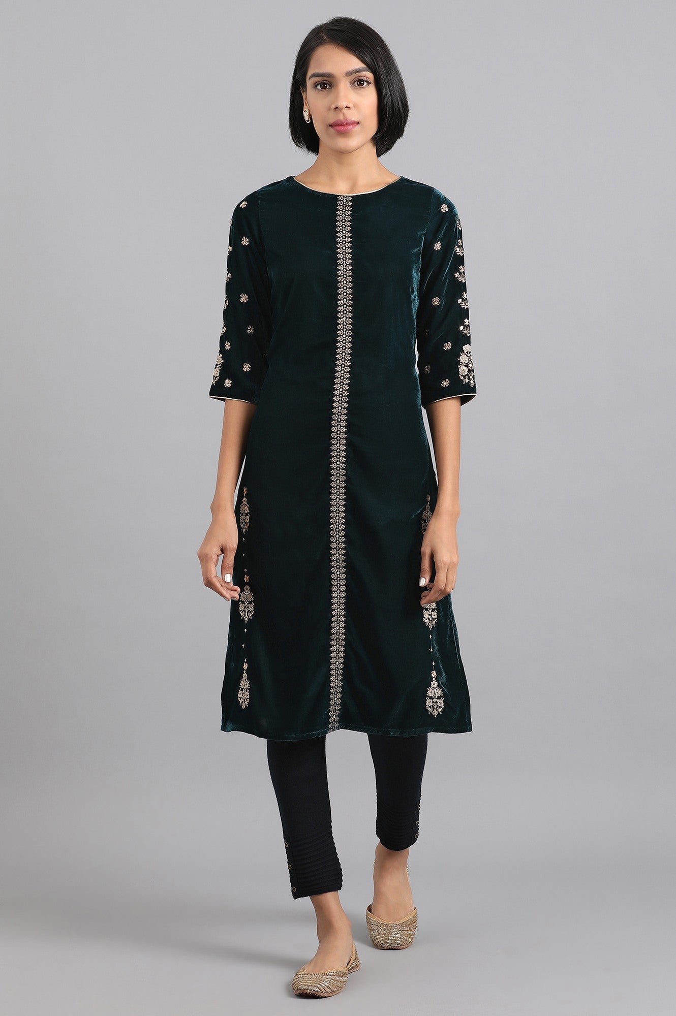 Teal Embroidered Winter kurta
