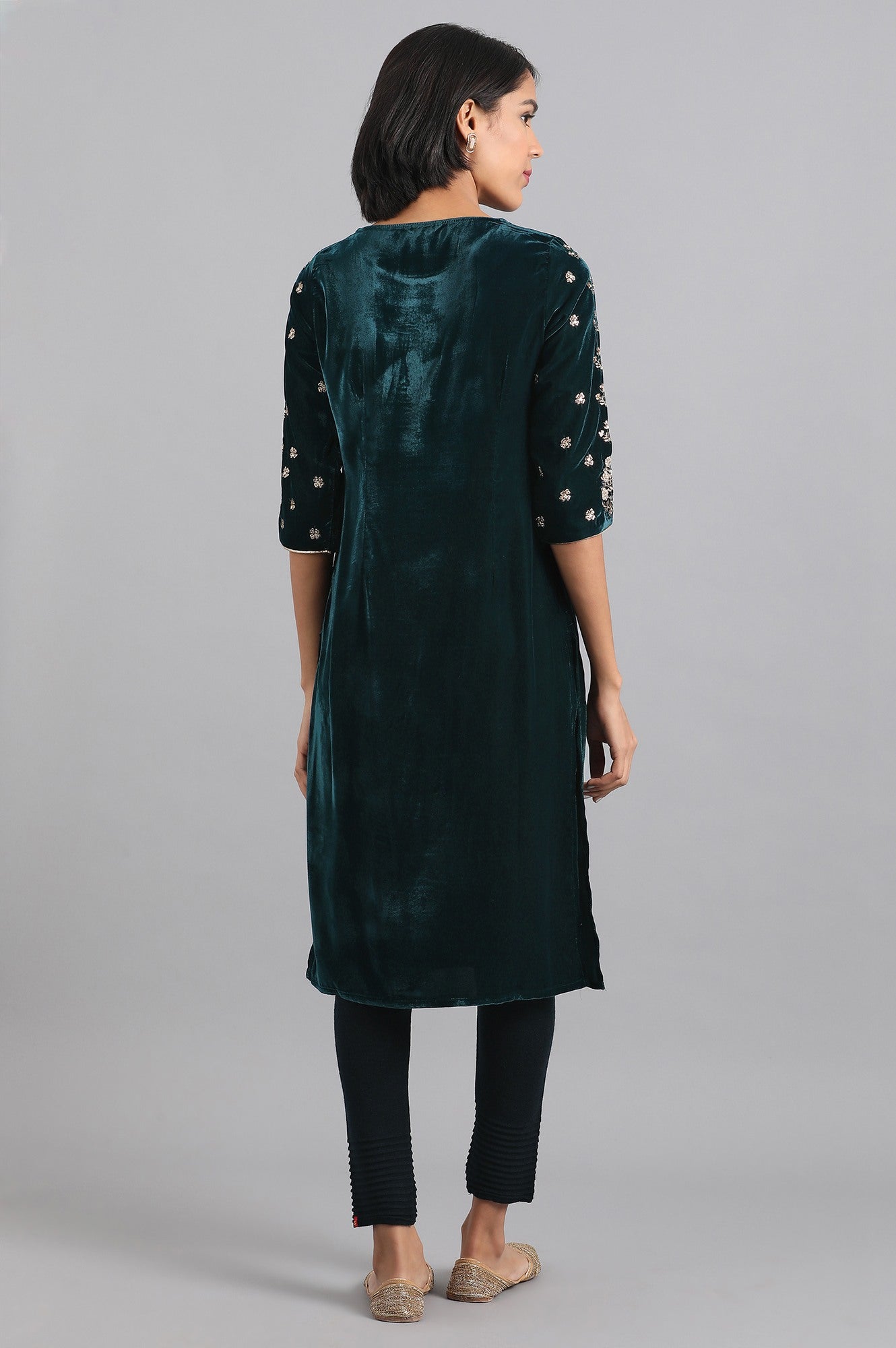 Teal Embroidered Winter kurta