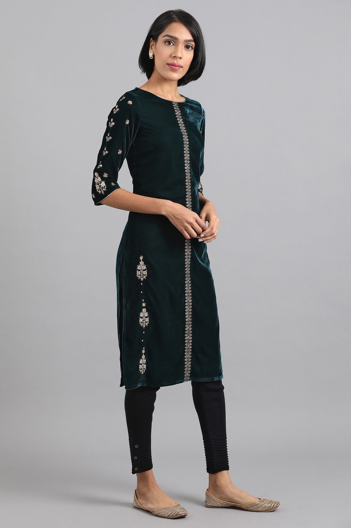 Teal Embroidered Winter kurta