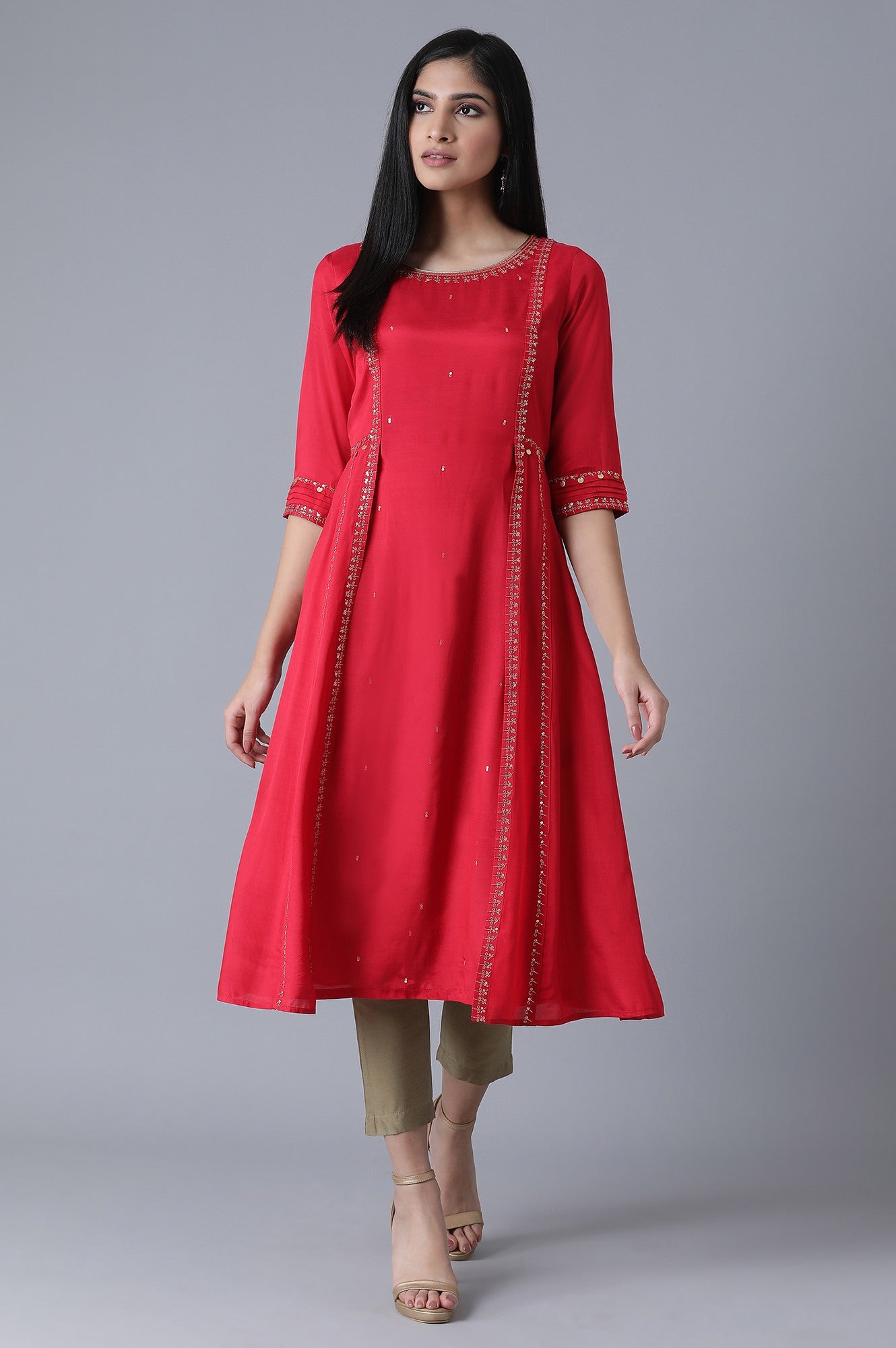 Red Mocklayer Solid kurta
