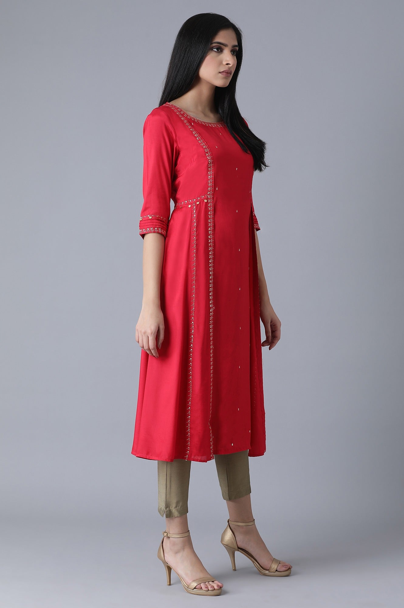 Red Mocklayer Solid kurta