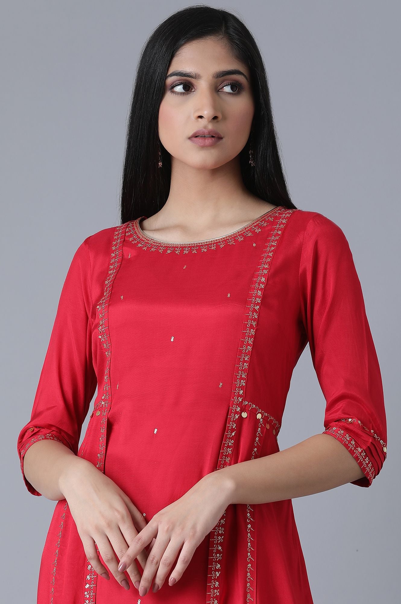 Red Mocklayer Solid kurta
