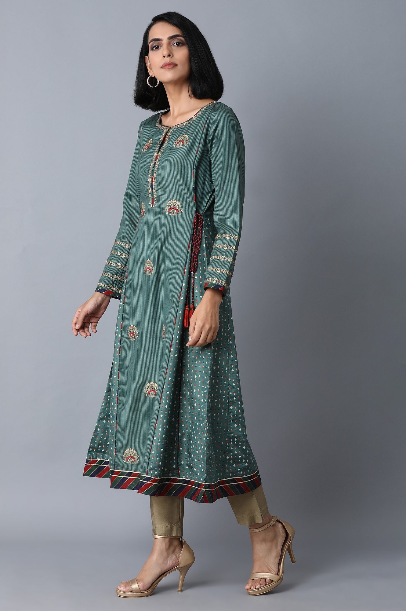 Dark Green Panelled kurta